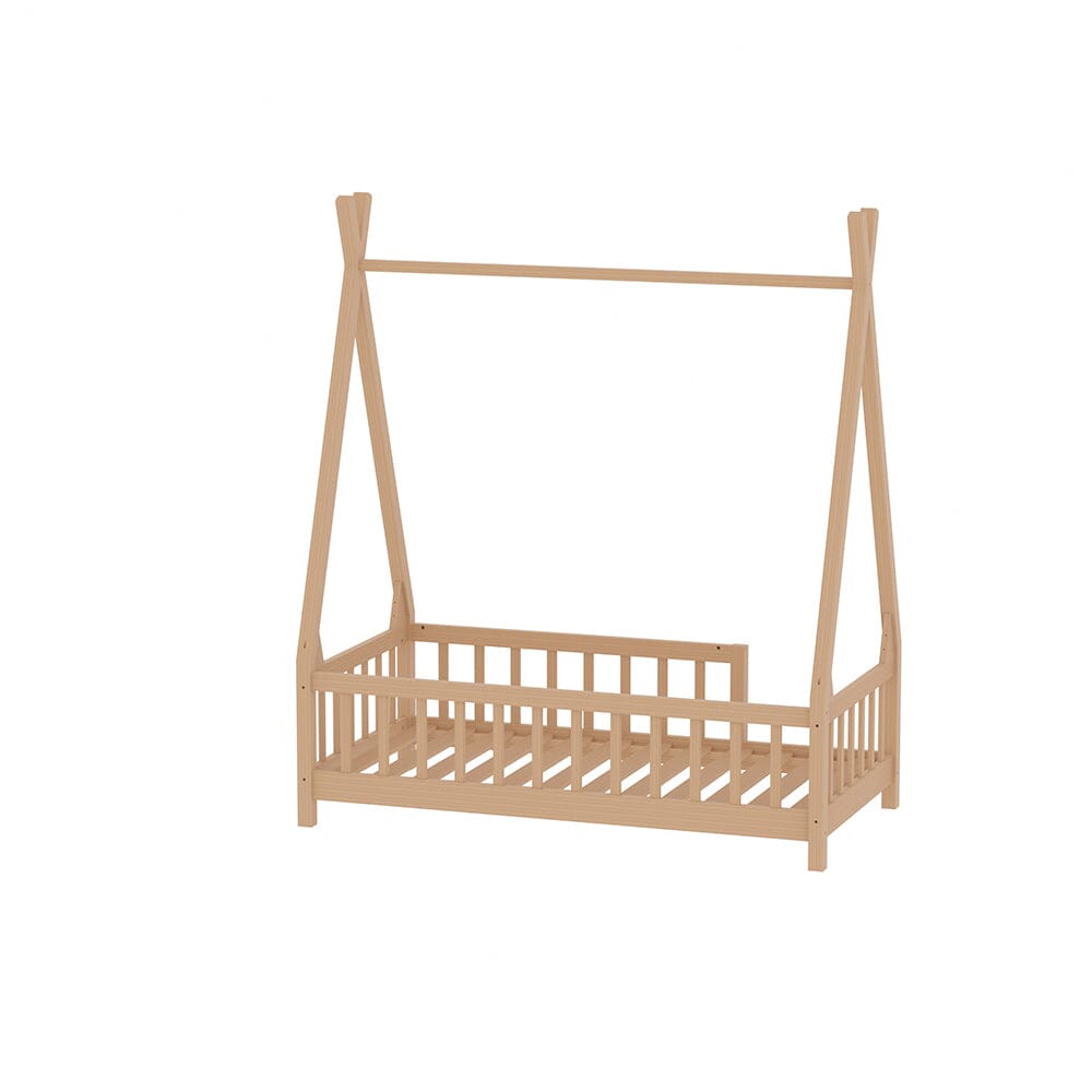 Wood House Bed Frame Low Platform Kids Bed with Safety Fence Bed Frames Living and Home 