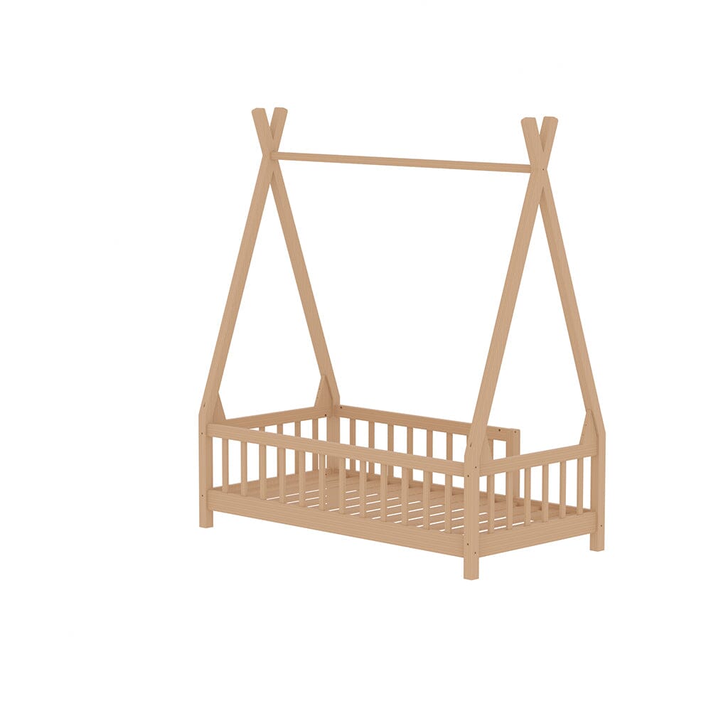 Wood House Bed Frame Low Platform Kids Bed with Safety Fence Bed Frames Living and Home 
