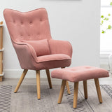 107cm Height Velvet Wingback Lounge Armchair and Footstool Wingback Chairs Living and Home Pink 
