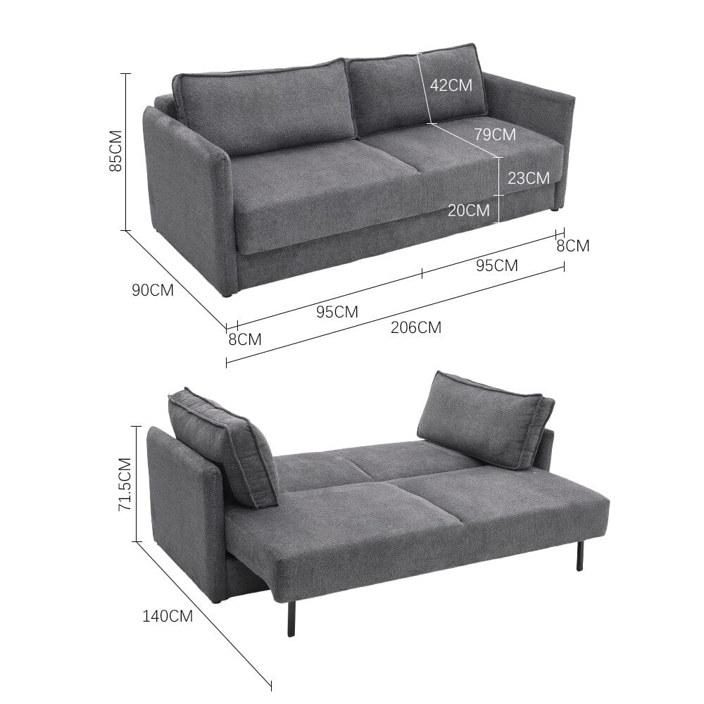 Grey 3-Seater Sleeper Sofa Bed polyester/corduroy Living and Home 