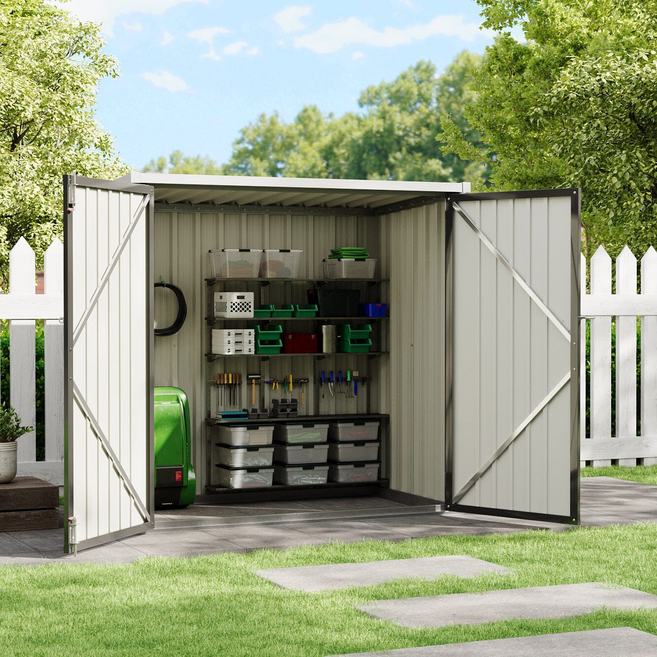 5.5x3ft Grey Slanted Roof Garden Shed with Double Doors Living and Home 