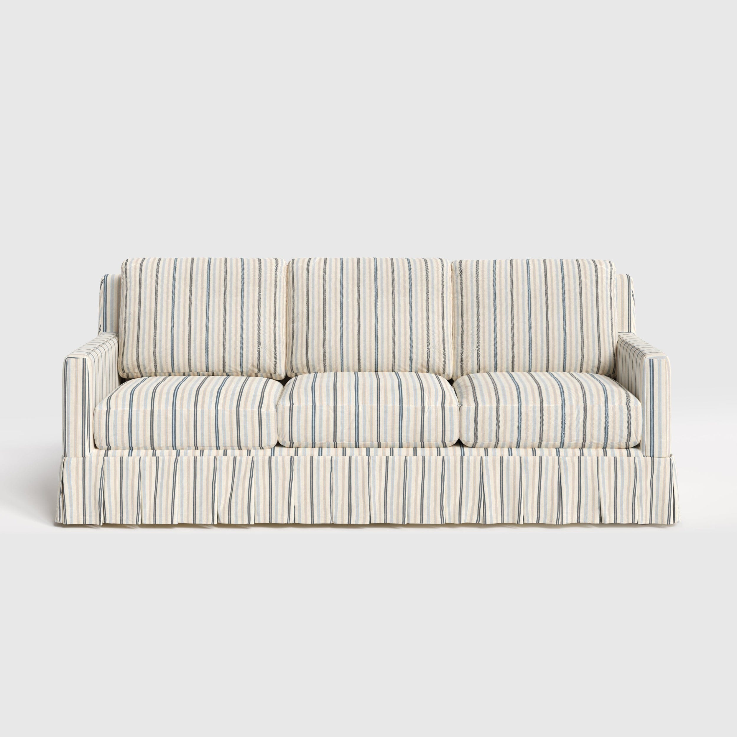 Cottonfy 3 Seater Striped Sofa with Removable Covers and Skirted Design Living and Home 