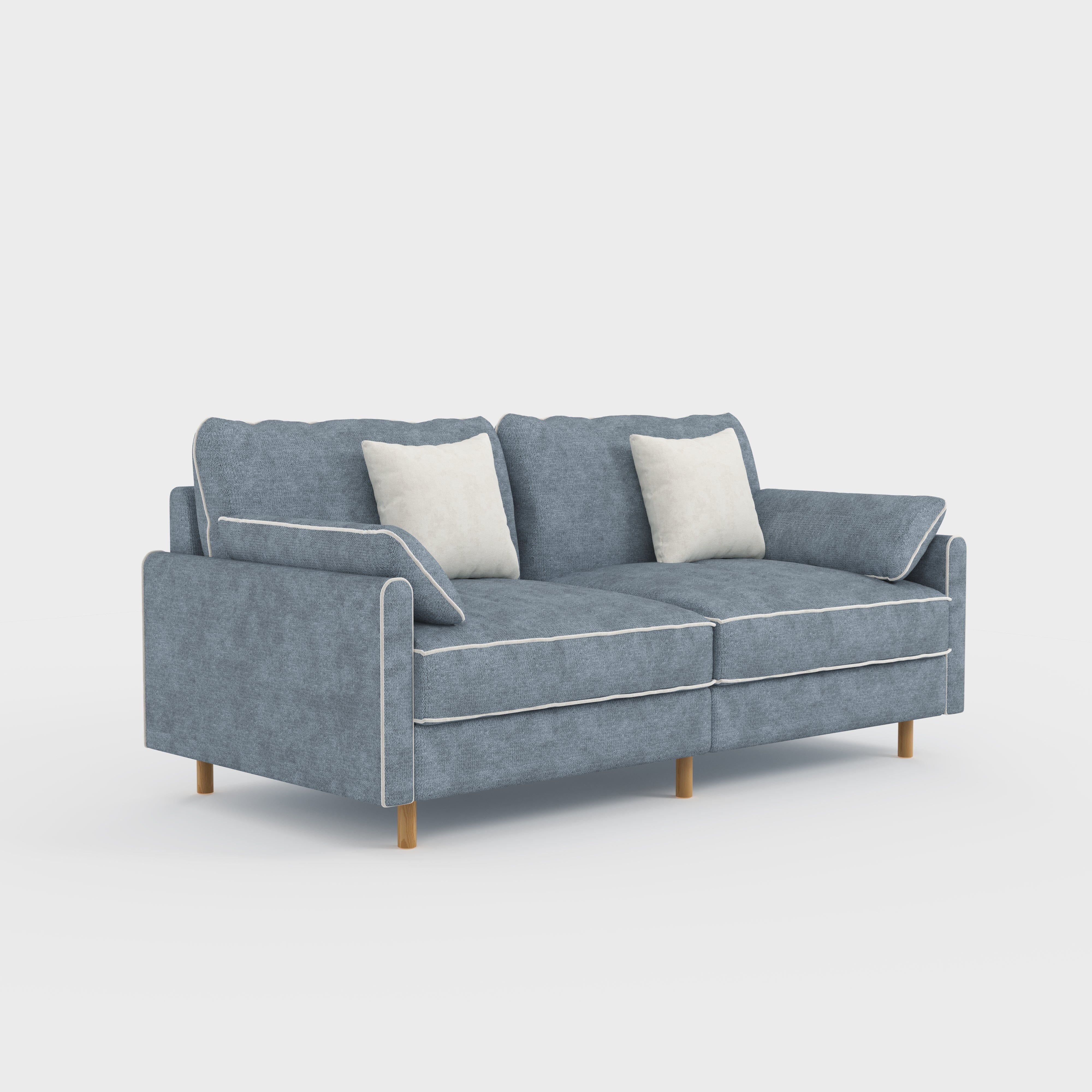 Cotton Linen Detachable Modular Sofa with Fringed Trim Cottonfy UK 2 Seater (without Fringed Trim) Dusky Blue In Stock