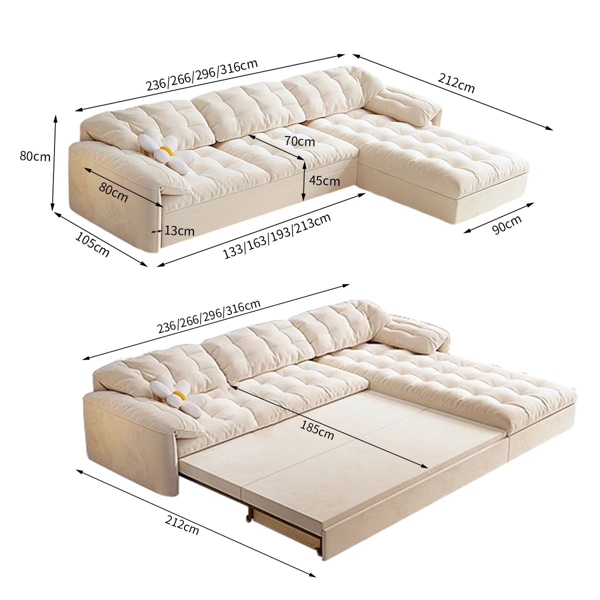 Cottonfy Cloud Elephant Ears Folding Corner Sofa Bed with Storage Cottonfy UK 