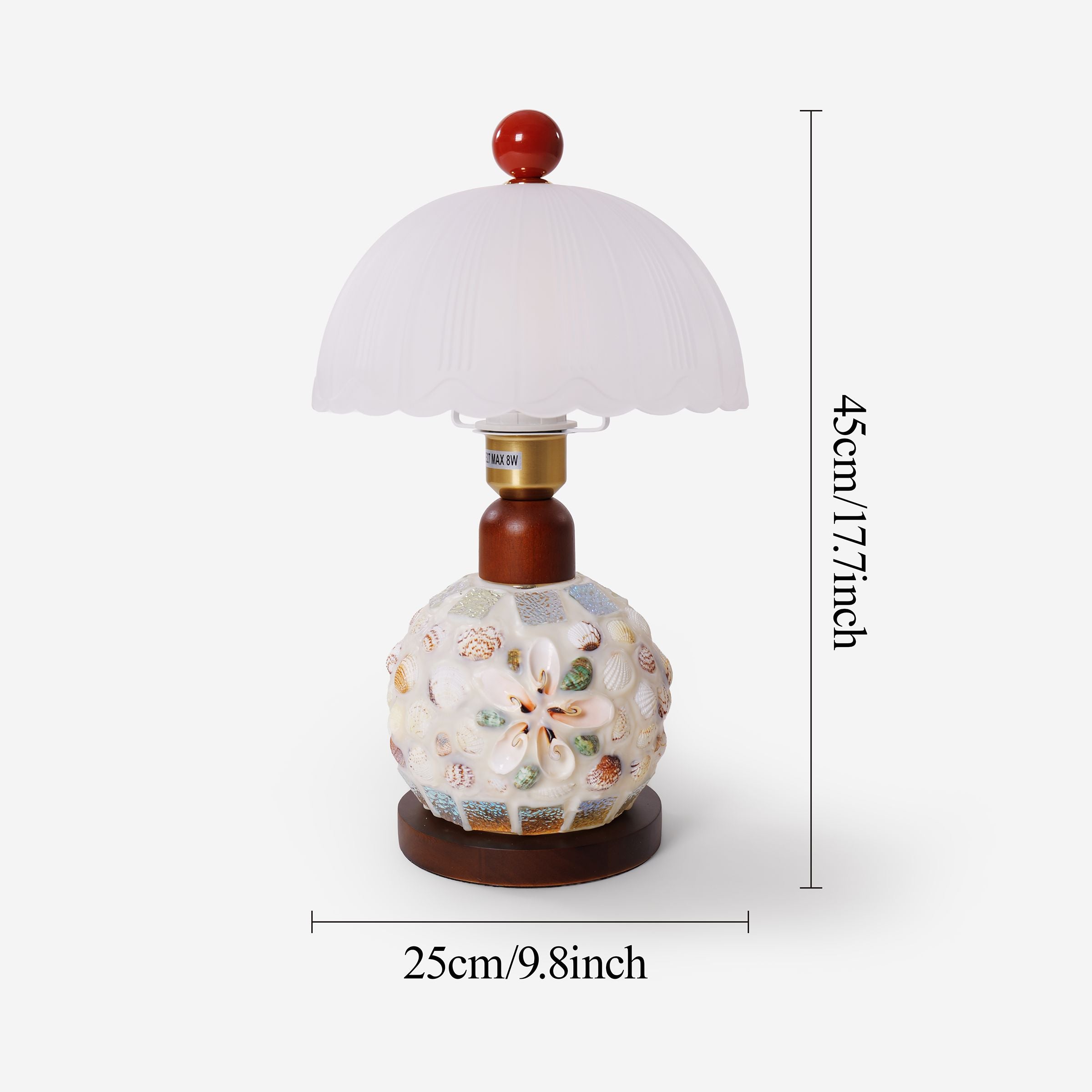 Mosaic Seashell Table Lamp - Coastal Glass & Wood Bedside Light Lightsin UK 
