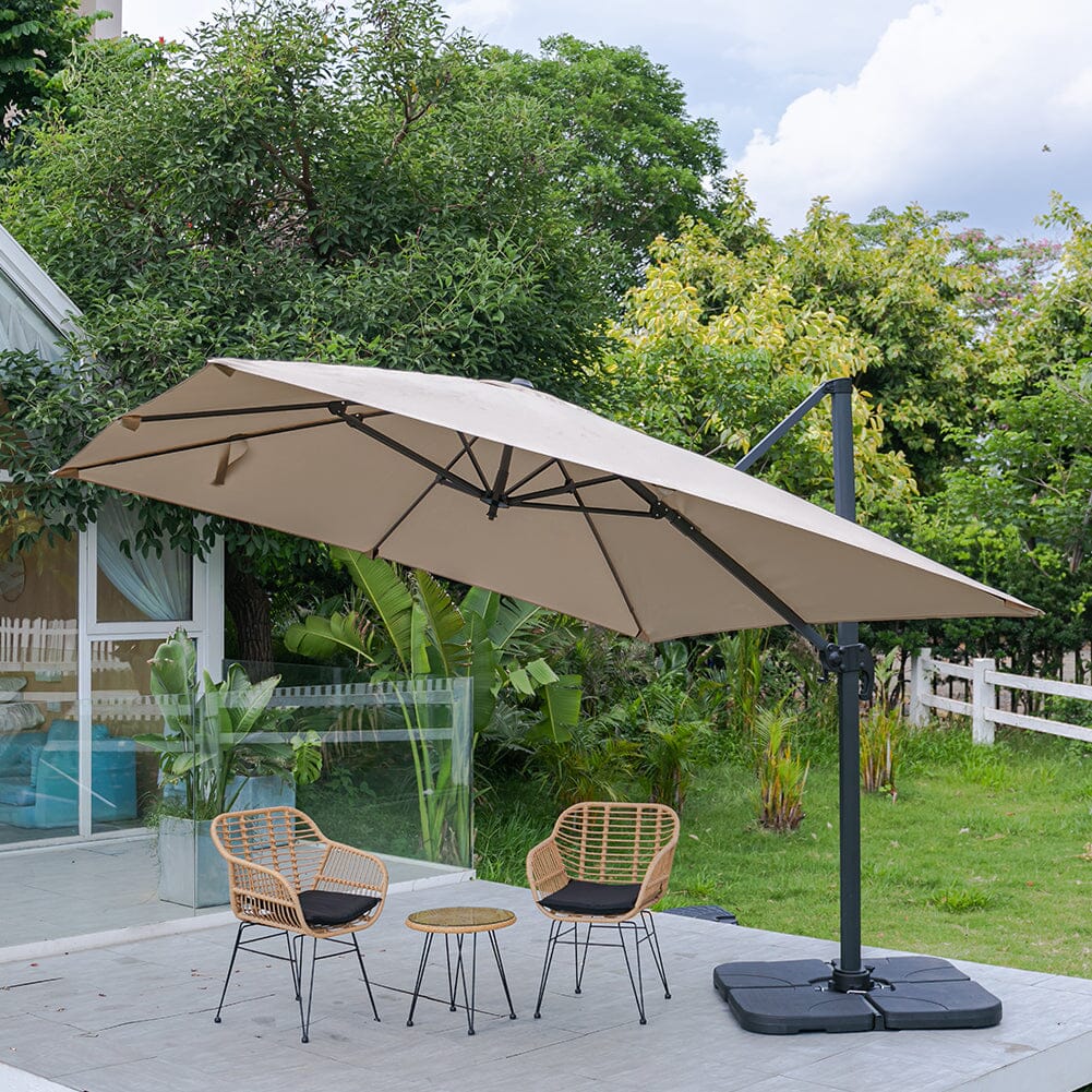 300cm Wide Garden Parasol Outdoor Hanging UV Resistant and Waterproof Umbrella for Patio Parasols Living and Home Parasol + Cross Base + Petal Water Tank Khaki 