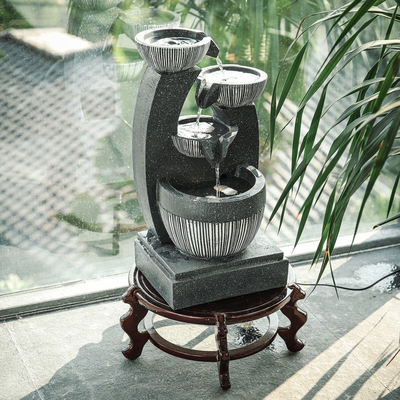 Cascading Bowls Garden Water Feature Fountain 4-Tier Fountain LED Fountain Fountains Living and Home 