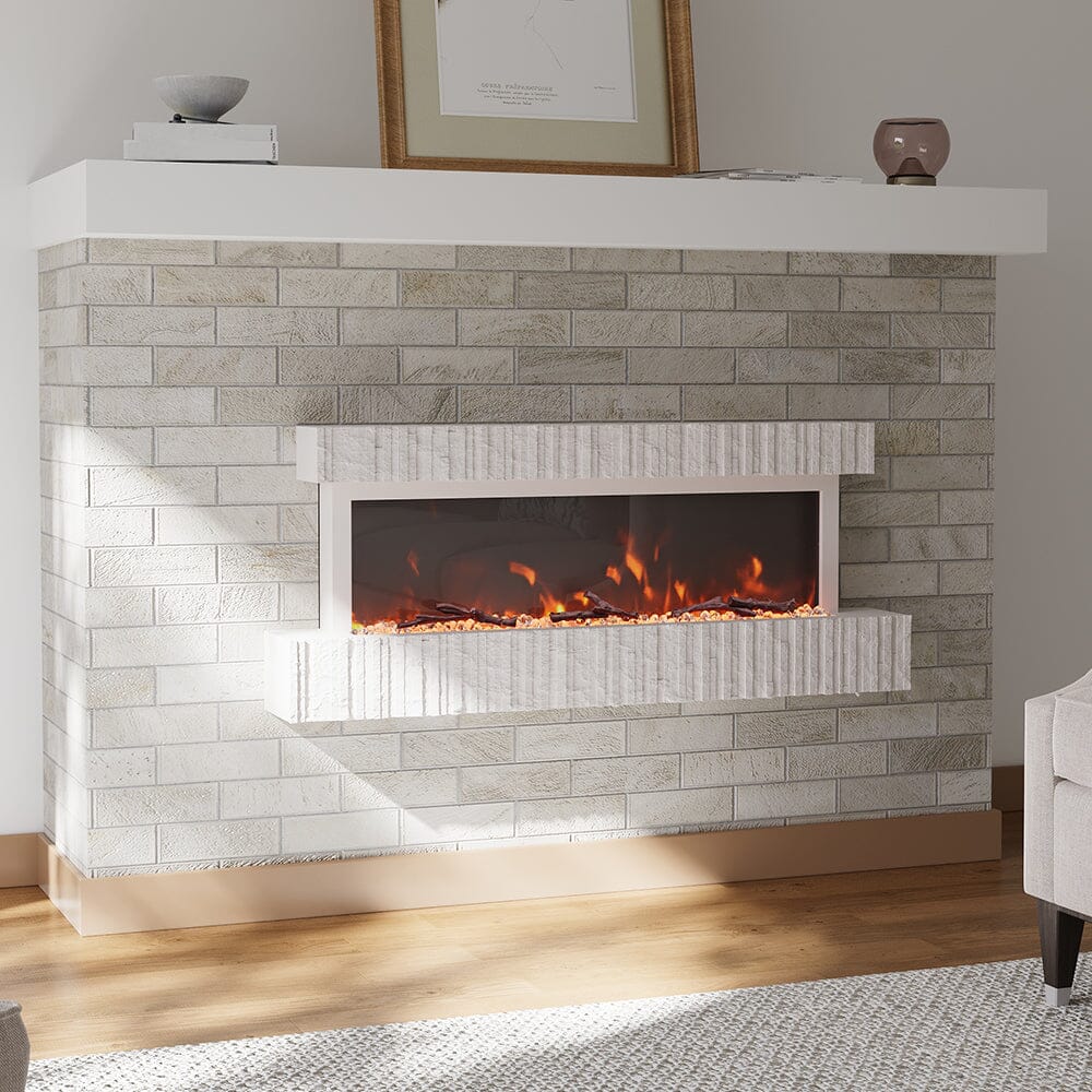 47/59 Inch Wall Mounted Electric Fireplace with Faux Stone Mantel, WiFi, Remote & LED Flames Living and Home 