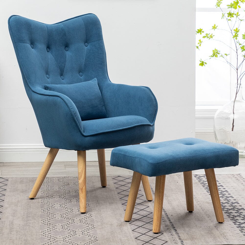 107cm Height Velvet Wingback Lounge Armchair and Footstool Living and