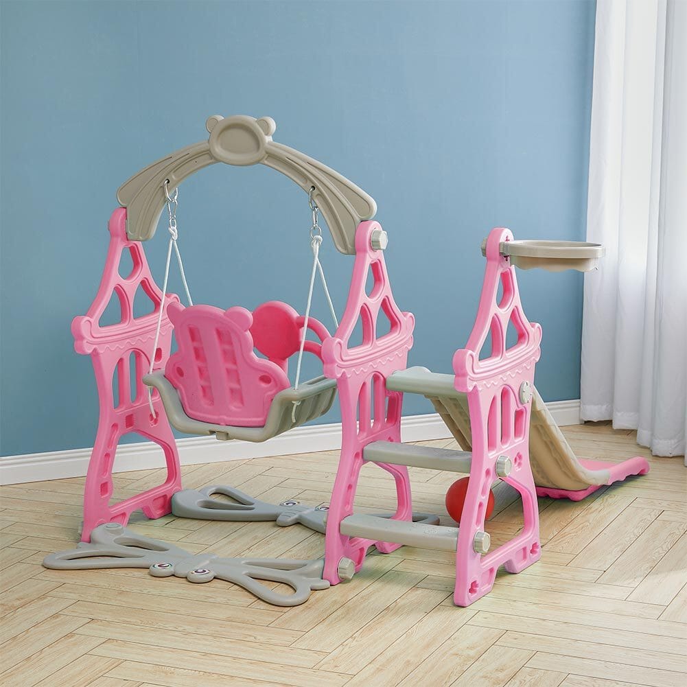 3 In 1 Fun Cyan/Pink Kids Toddler Swing and Slide Set Indoor and Outdoor Swing & Slide Living and Home 