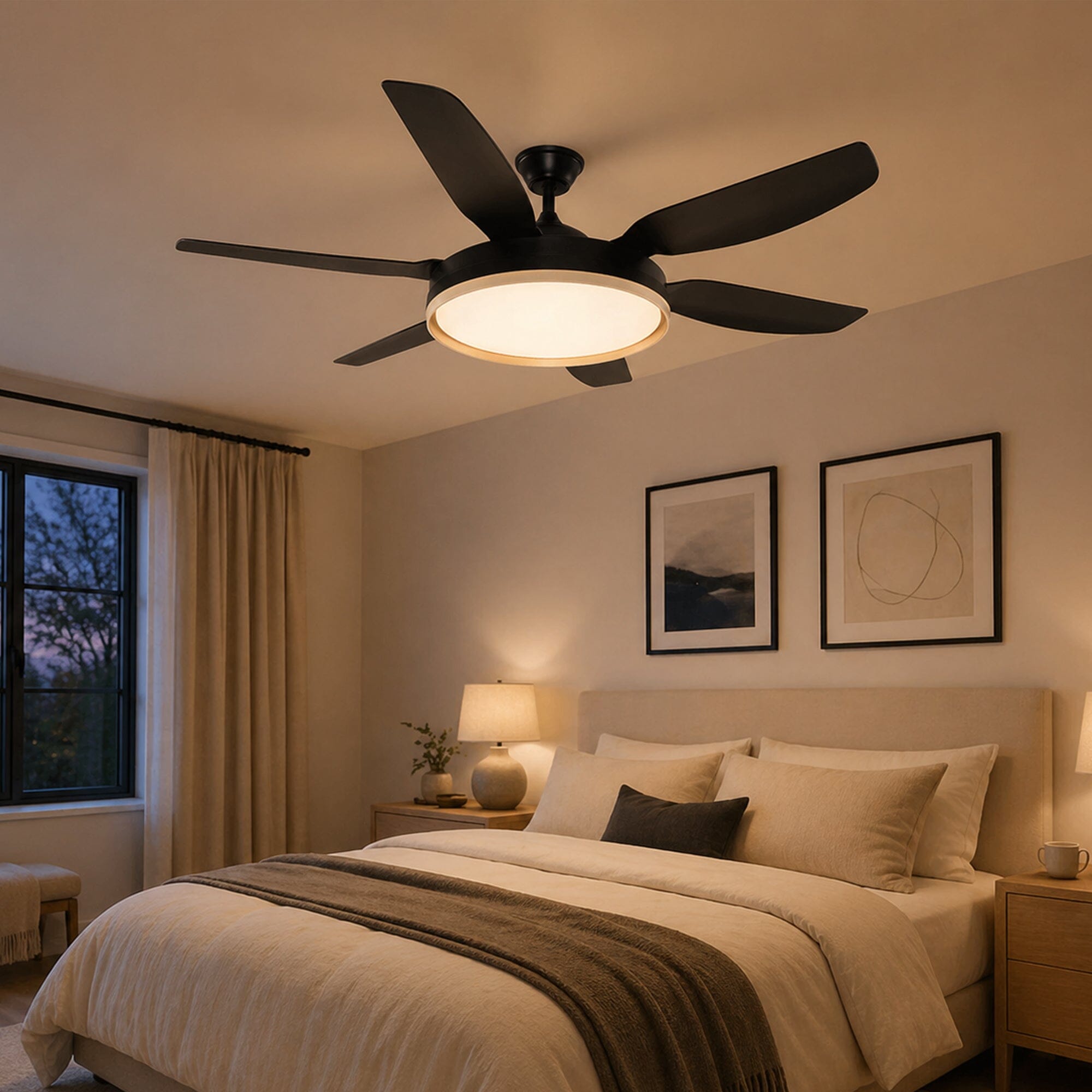 Lightsin Modern Black 57inch LED Ceiling Fan with Remote Control Lightsin UK 