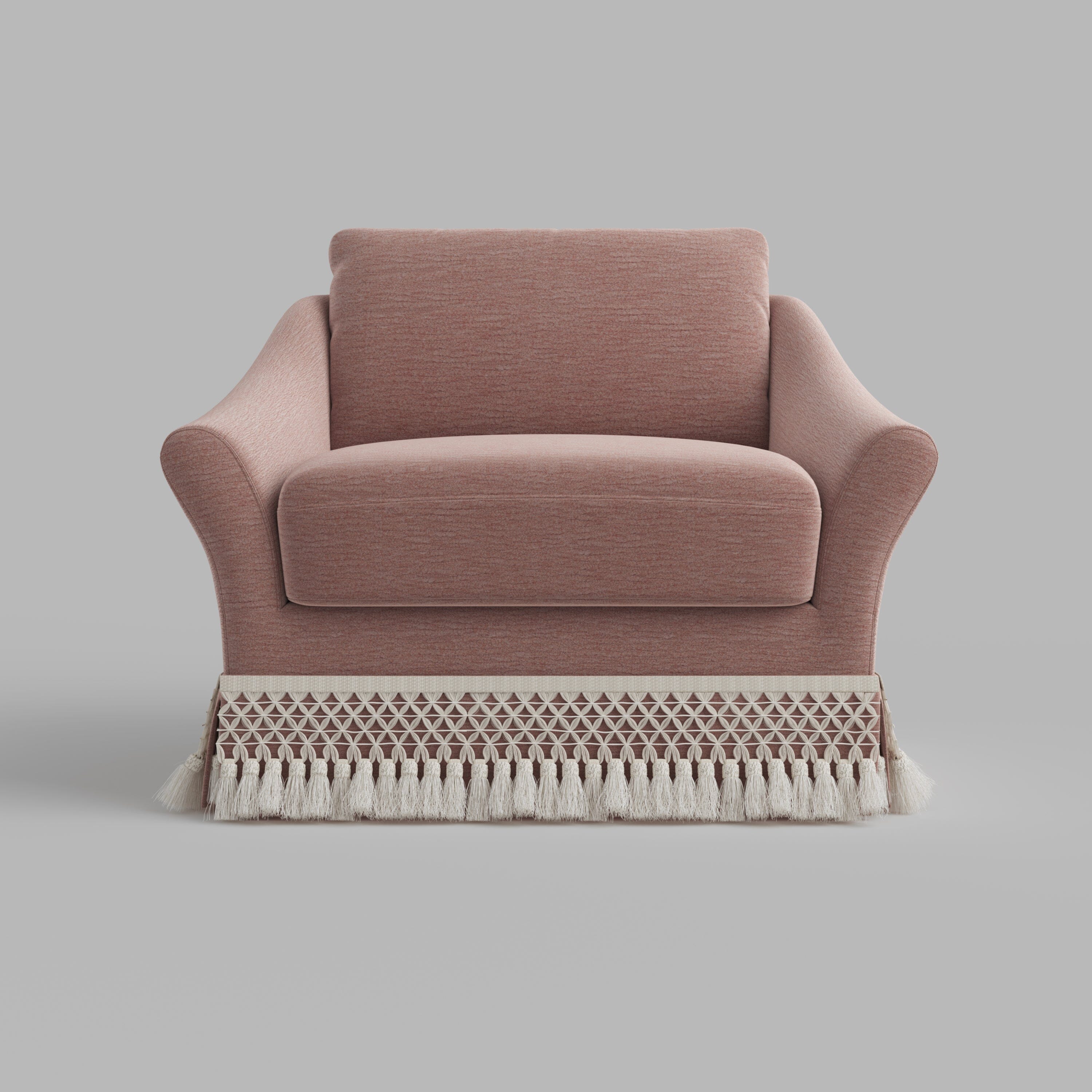 Cottonfy Slipcover Linen Armchair with Fringe Cottonfy UK Single Chair Blush 