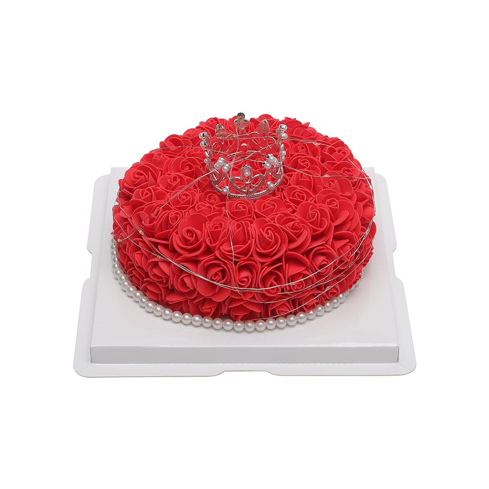 Simulation Foam Forever Rose Red Cake Gift Box with Warm Light Strip Living and Home 