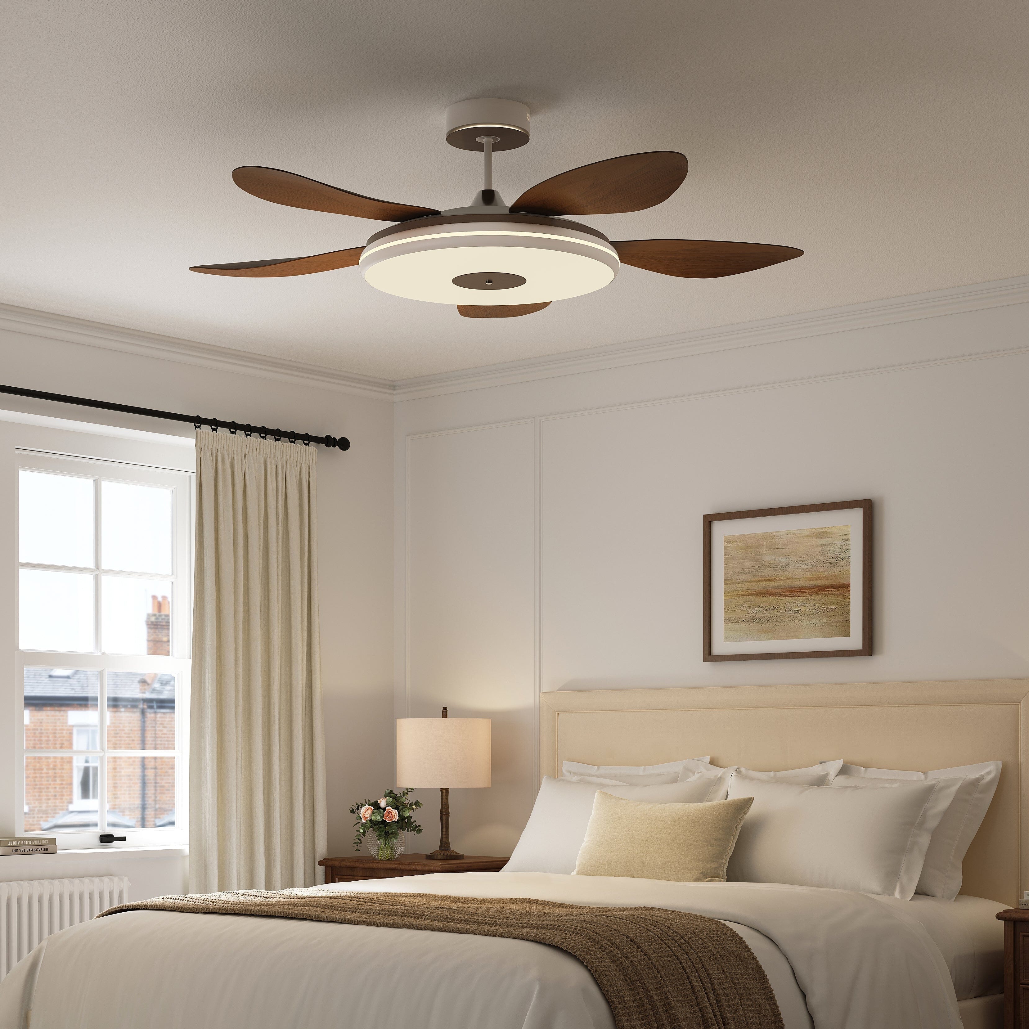 Walnut 48 Inch Reversible LED Ceiling Fan Light with Remote Lightsin UK 