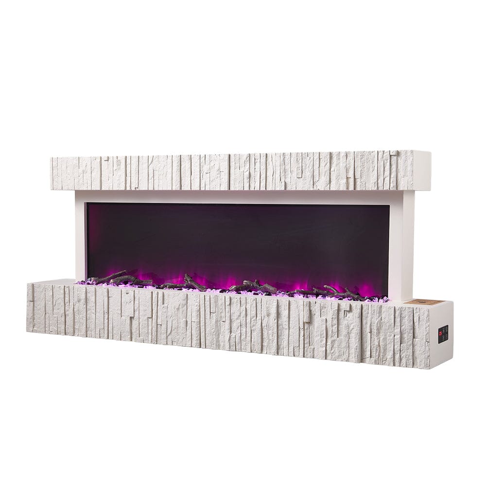 47/59 Inch Wall Mounted Electric Fireplace with Faux Stone Mantel, WiFi, Remote & LED Flames Living and Home 