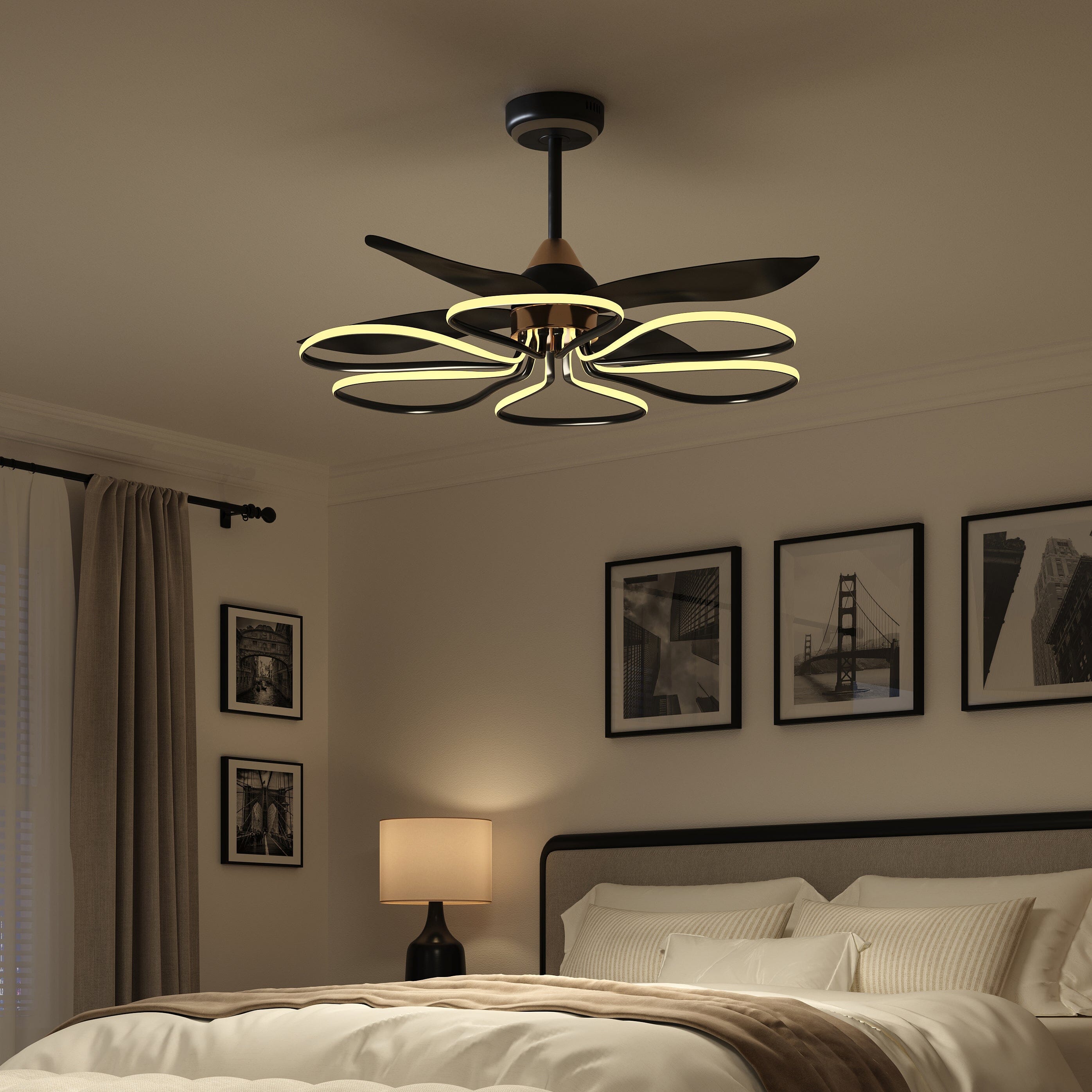 Lightsin 36-inch Black Modern Petal LED Ceiling Fan with Light - 6-Speed with Remote Control Lightsin UK 