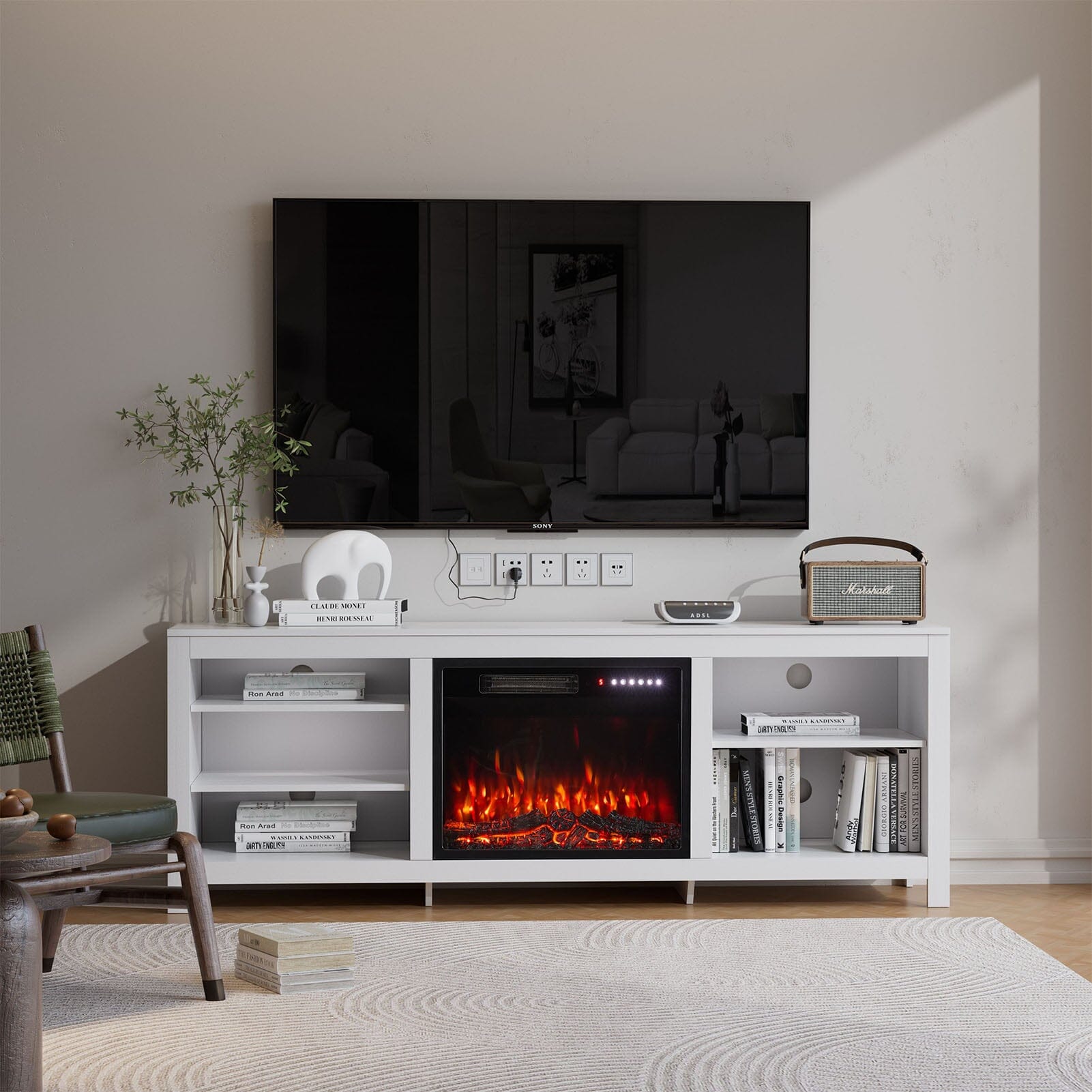 23Inch Electric Fireplace with TV Stand | 12 Flame Colours, Remote Control Living and Home 