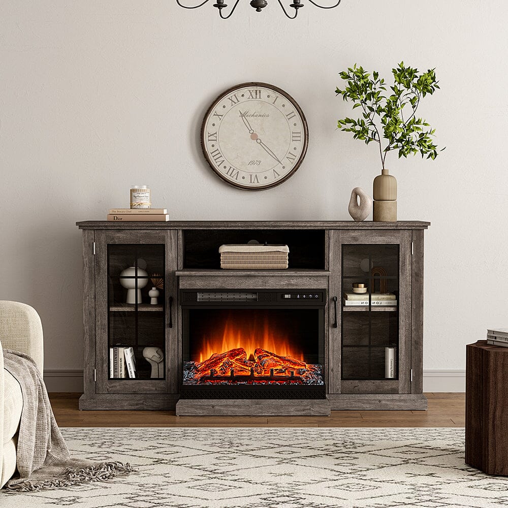 Smallbee Panoramic Glass Fireplace TV Stand with Storage Cabinets, Customizable Flames & Remote Control Smallbee UK 