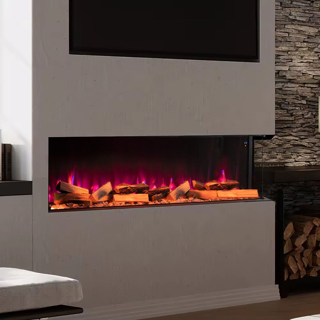 3-Sided Panoramic Smart Electric Fireplace with Customizable Flame & Heating Control Living and Home 60 inch 