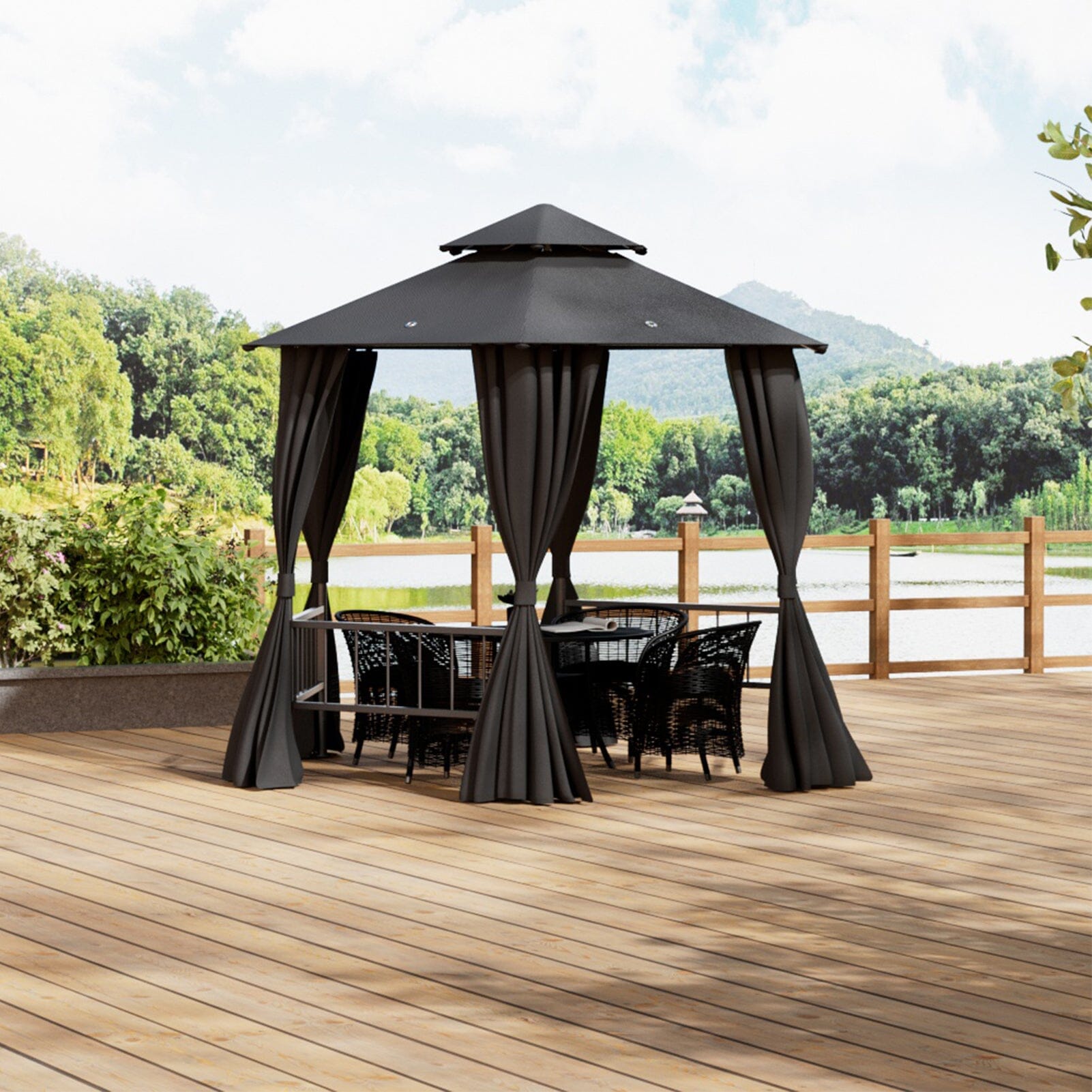 1.6x1.6x1.6m Dark Grey Hexagonal Shade Canopy with Fence Living and Home 