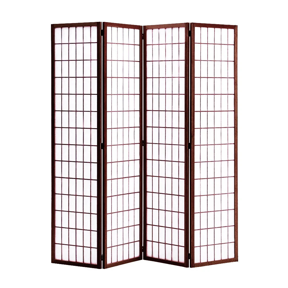 4-Panel Solid Wood Folding Room Divider Screen Coffee Living and Home 