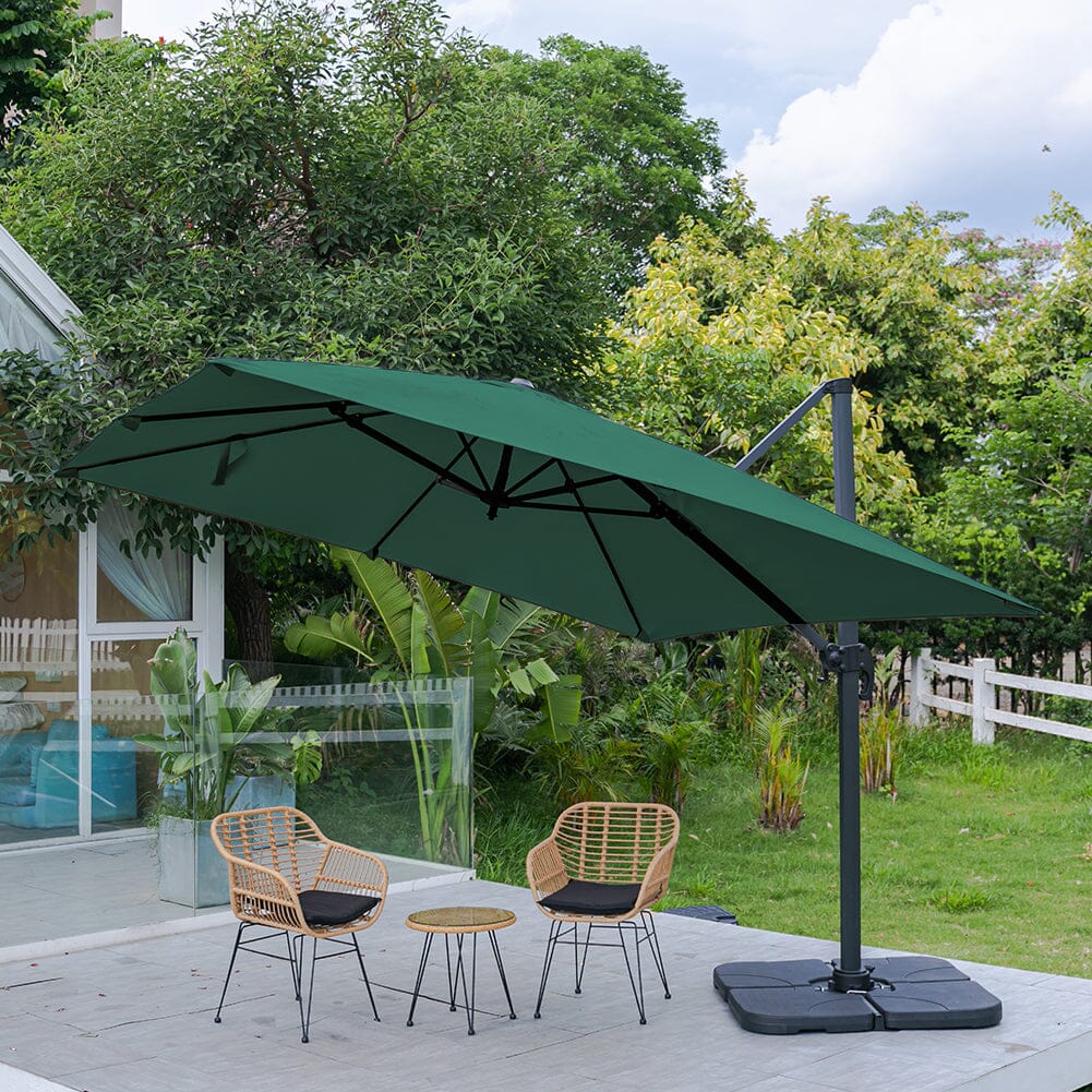 300cm Wide Garden Parasol Outdoor Hanging UV Resistant and Waterproof Umbrella for Patio Parasols Living and Home Parasol + Cross Base + Petal Water Tank Green 
