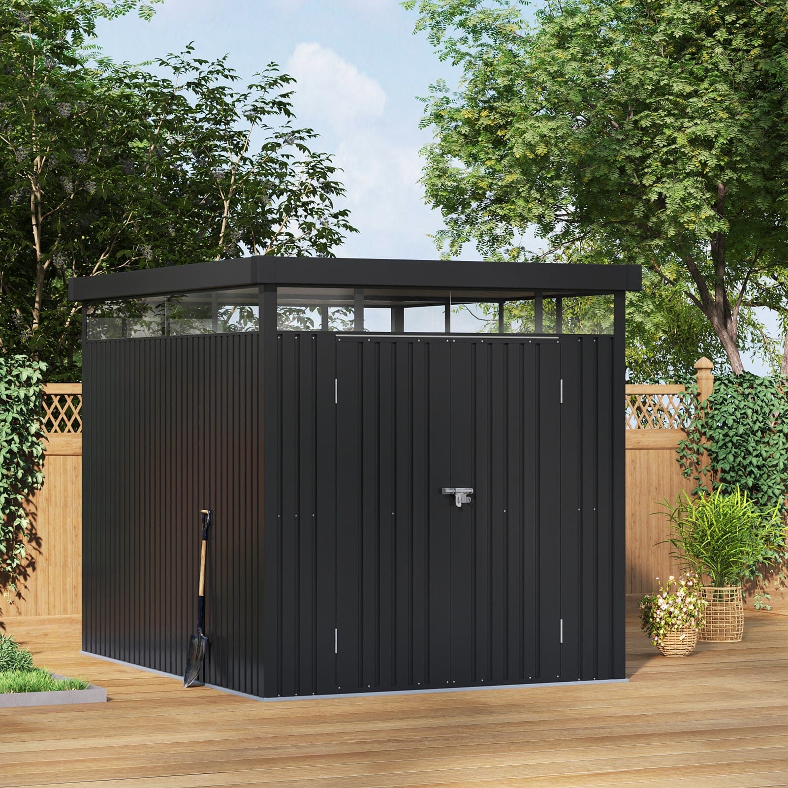 2x2.6x2m/1.6x2.6x2m/2.6x3x2m/4x3x2m Charcoal Black Galvanized Steel Storage Shed with Double/Single Lockable Doors Living and Home 