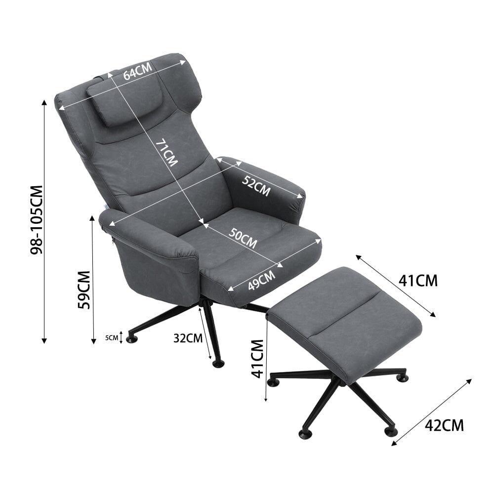 Black/Grey/Brown Faux Leather Swivel?Armchair with Footstool Living and Home 