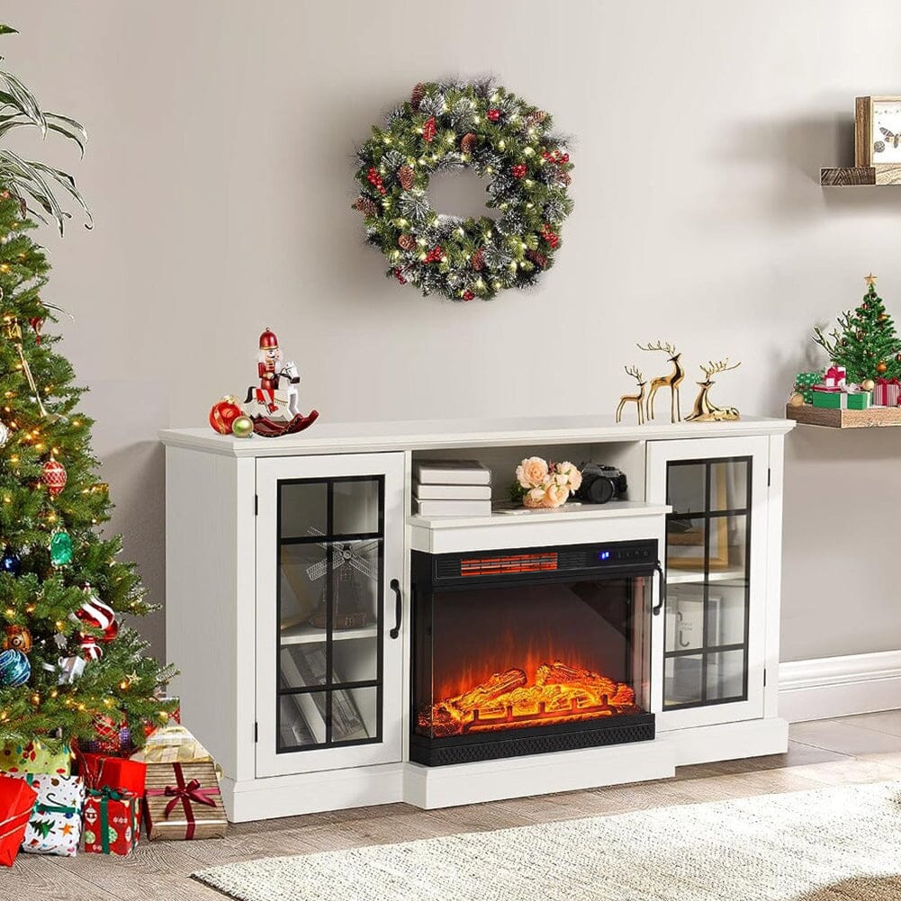 Smallbee Panoramic Glass Fireplace TV Stand with Storage Cabinets, Customizable Flames & Remote Control Smallbee UK 