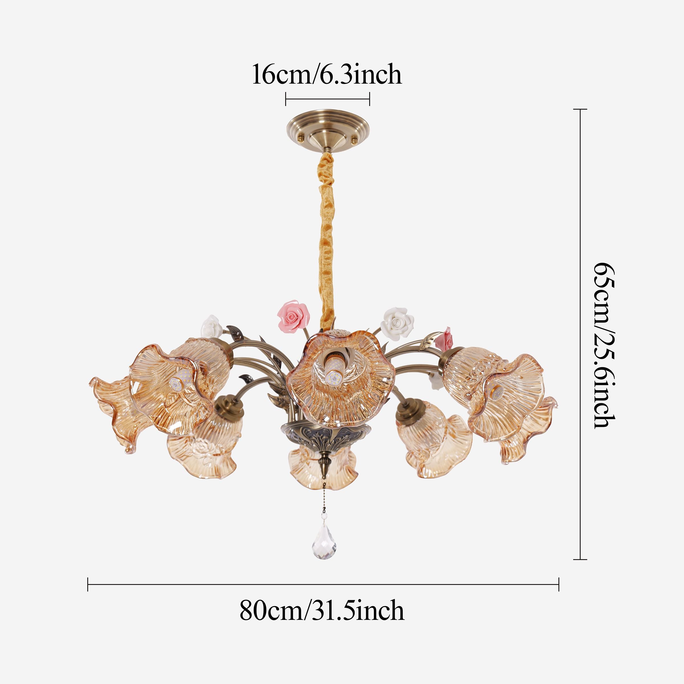 Antique Bronze and Amber Vintage 8-Light Ceramic Flower Pendant Light Lightsin UK 