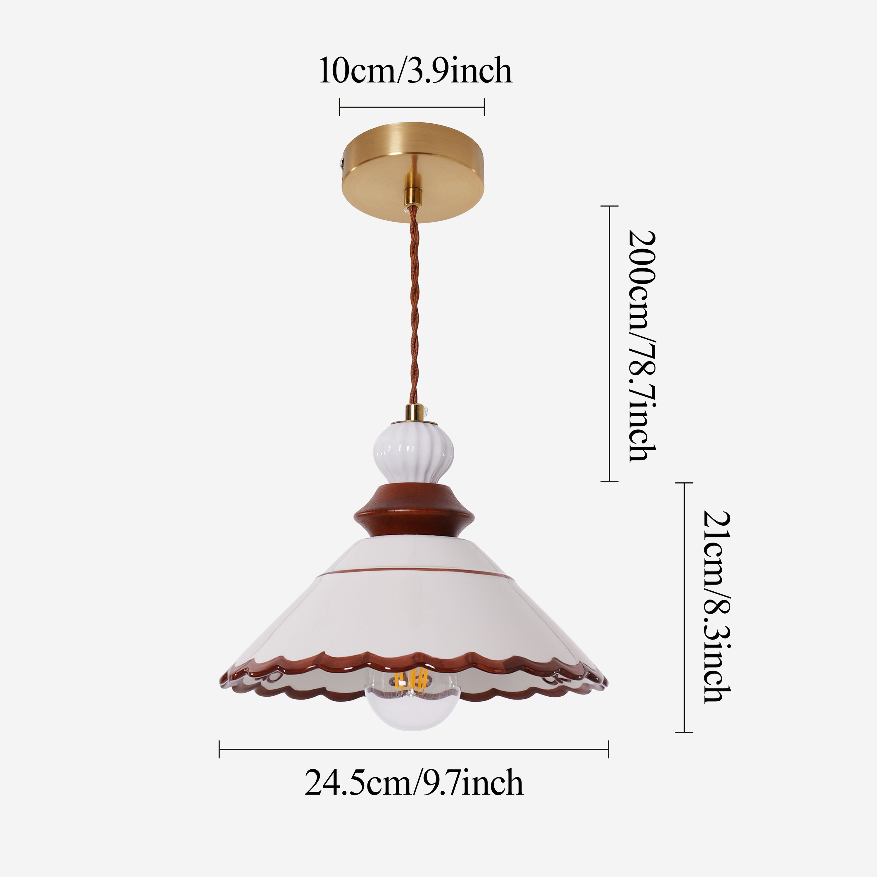 brown ceramic lace pendant light with shade and canopy details
