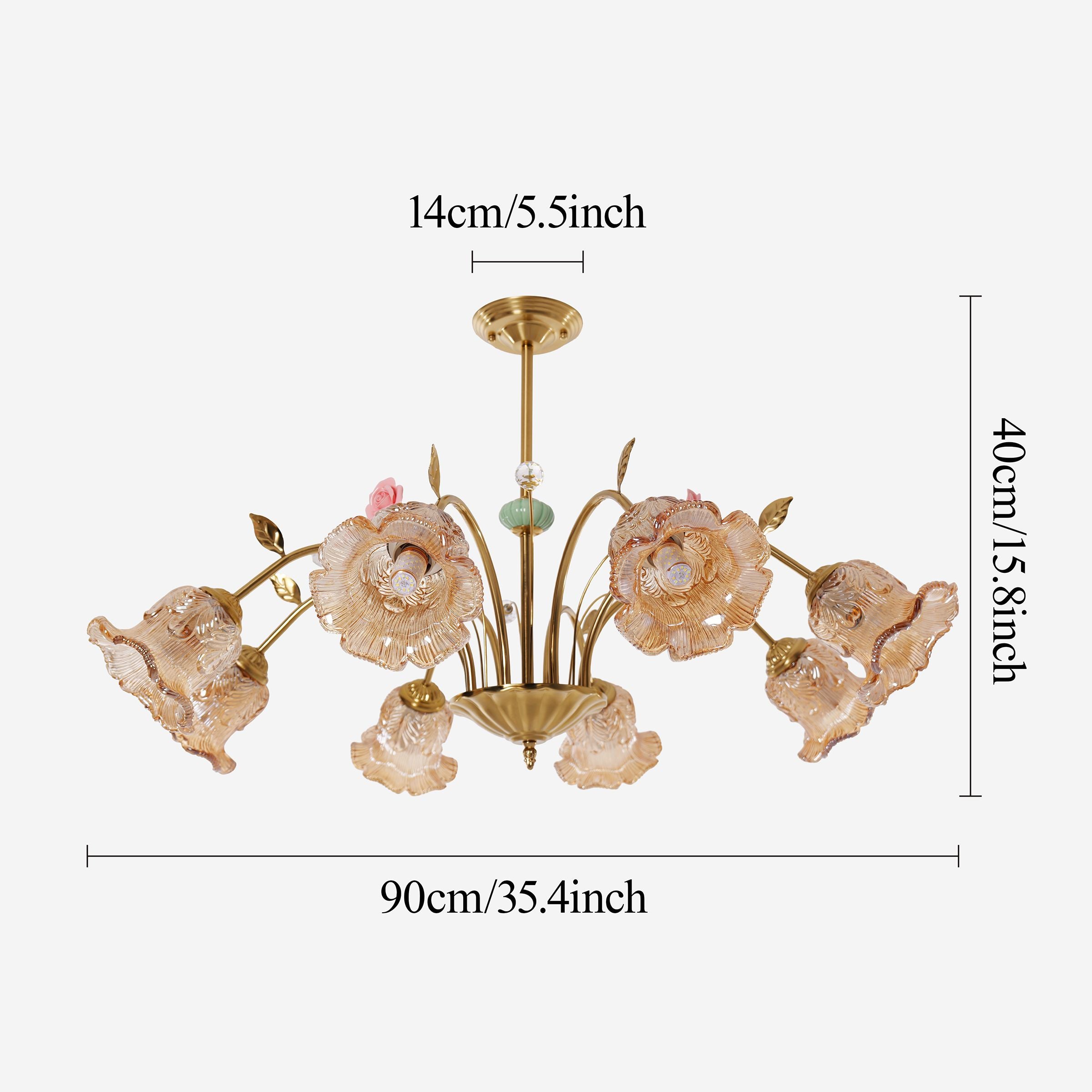 6-Light Gold Vintage Pink Floral Glass Chandelier | E27 Ceiling Lamp Pendant Light Lightsin UK 
