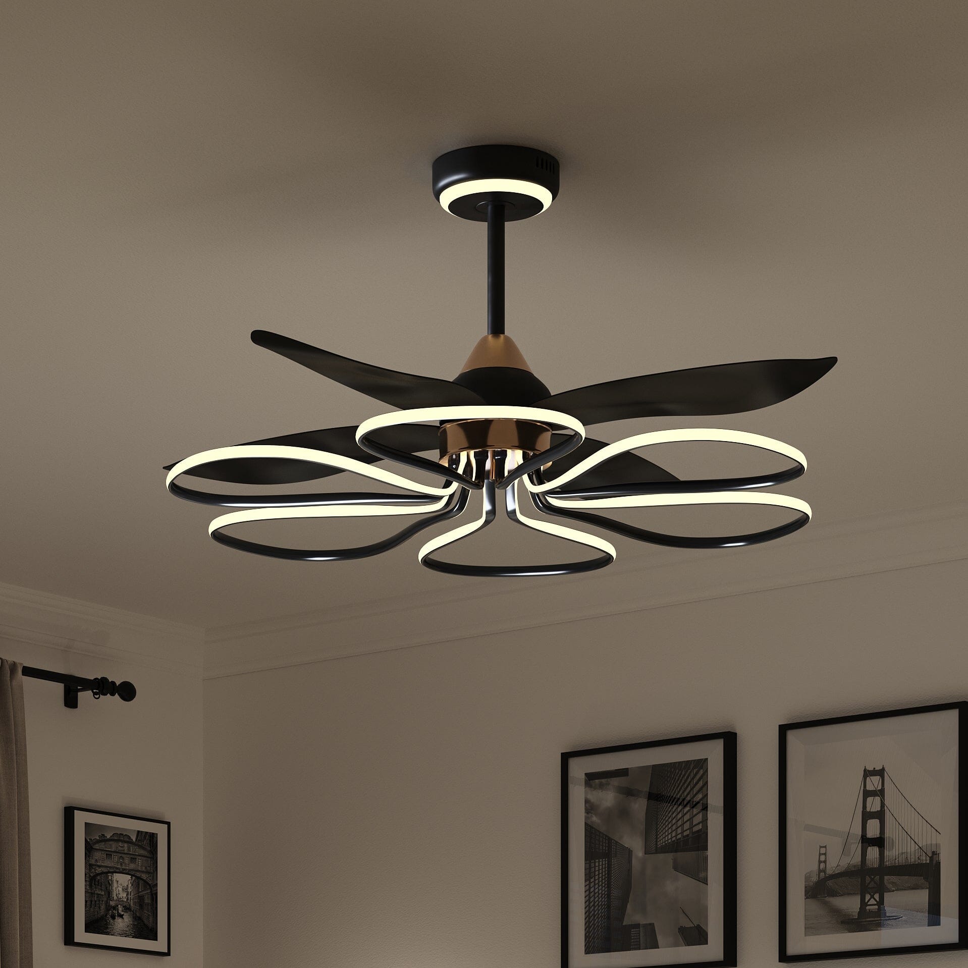 Lightsin 36-inch Black Modern Petal LED Ceiling Fan with Light - 6-Speed with Remote Control Lightsin UK 