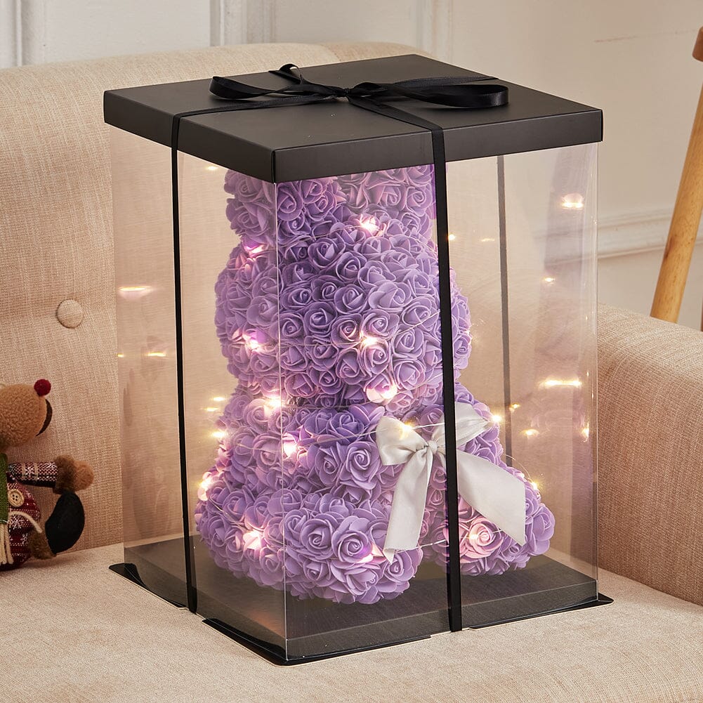 Simulation Foam Forever Rose Bunny Gift Box-Purple With Light String Living and Home 