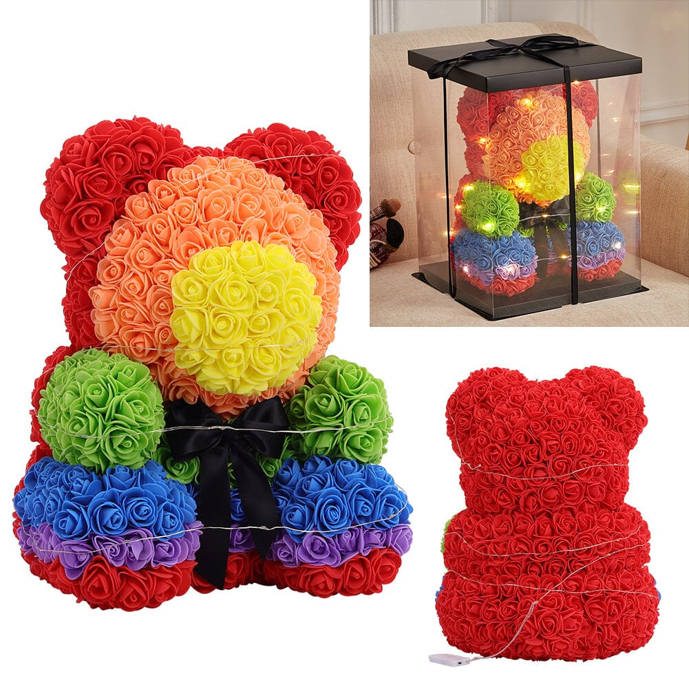 Simulation Foam Forever Rose Colorful Teddy Bear Gift Box with Warm Light Strip Living and Home 