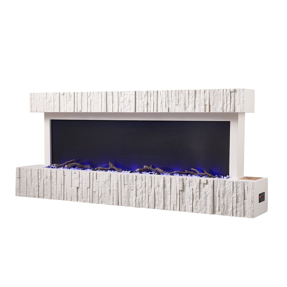 47/59 Inch Wall Mounted Electric Fireplace with Faux Stone Mantel, WiFi, Remote & LED Flames Living and Home 