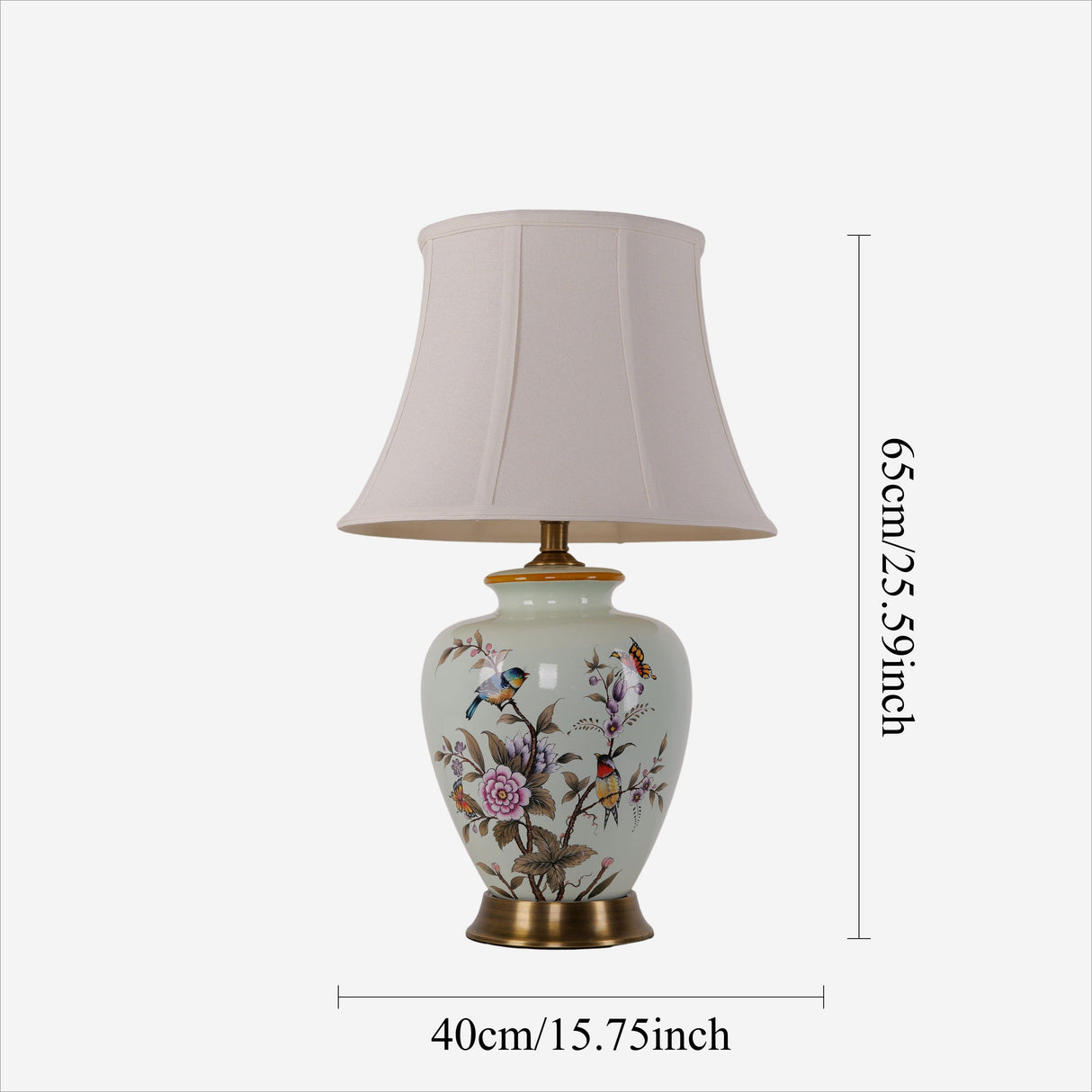 Lightsin Vintage Ceramic Bird-Pattern Table Lamp with Fabric Shade Lightsin UK 