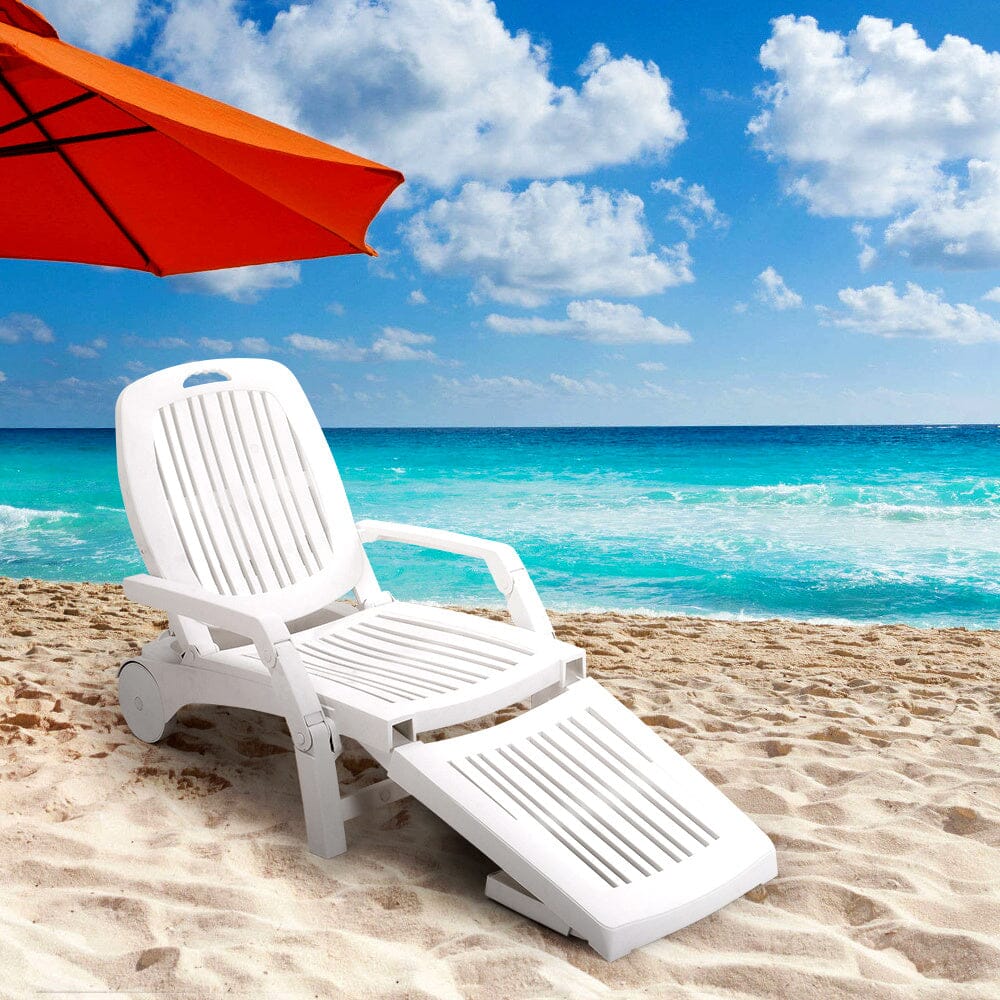 193cm D Outdoor Folding Lounge Chair Recliner with Wheels Sunloungers Living and Home 