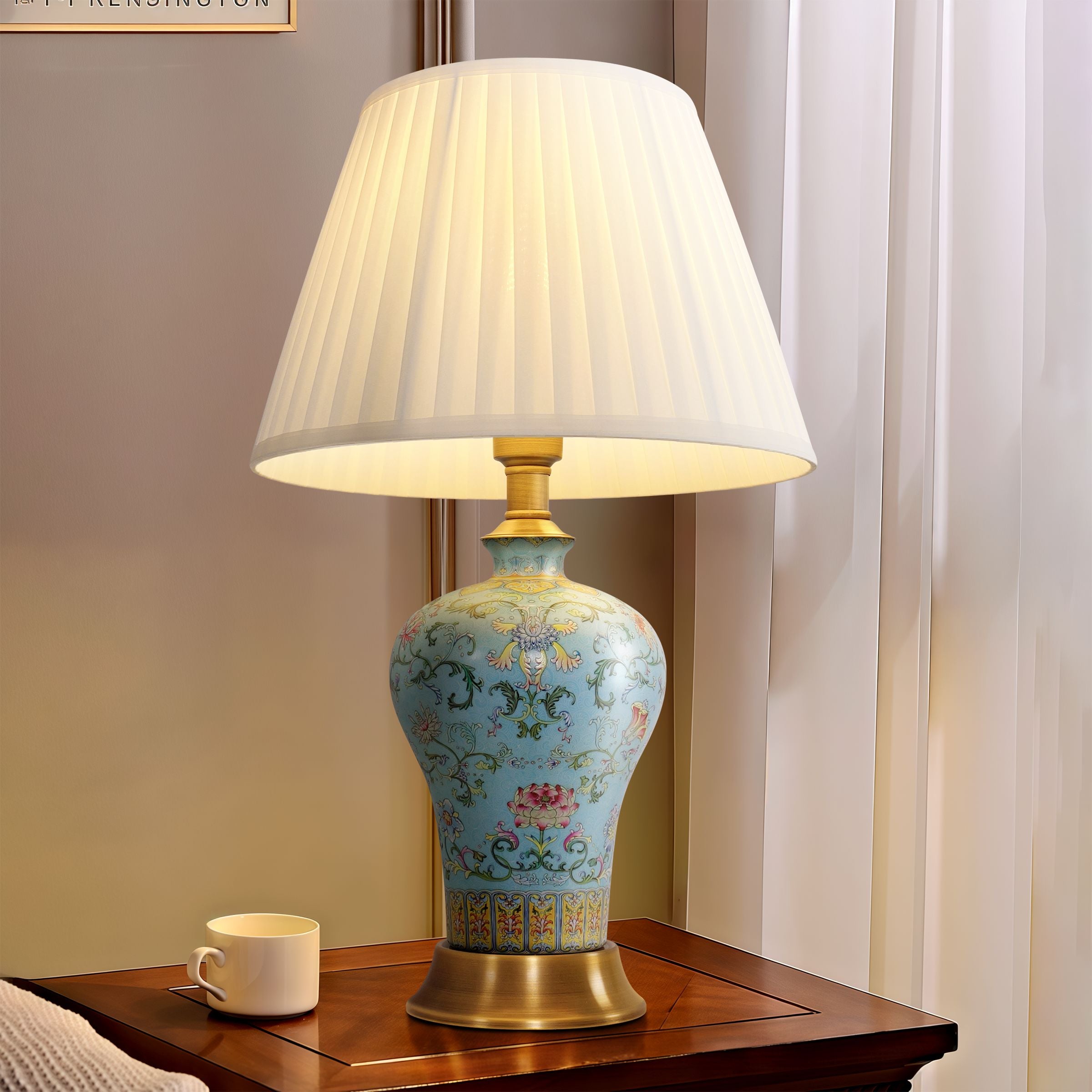 Lightsin Vibrant Ceramic Table Lamps for Living Room – Handcrafted Design with Warm Fabric Shade Lightsin UK 