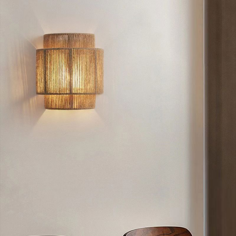 Vintage Hand-Woven Hemp Rope Half Cylinder Wall Lamp Lightsin UK 