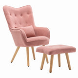 107cm Height Velvet Wingback Lounge Armchair and Footstool Wingback Chairs Living and Home 