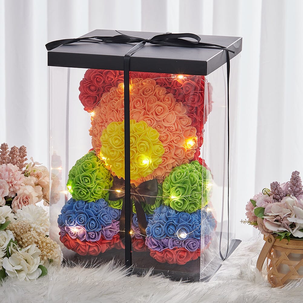 Simulation Foam Forever Rose Colorful Teddy Bear Gift Box with Warm Light Strip Living and Home 