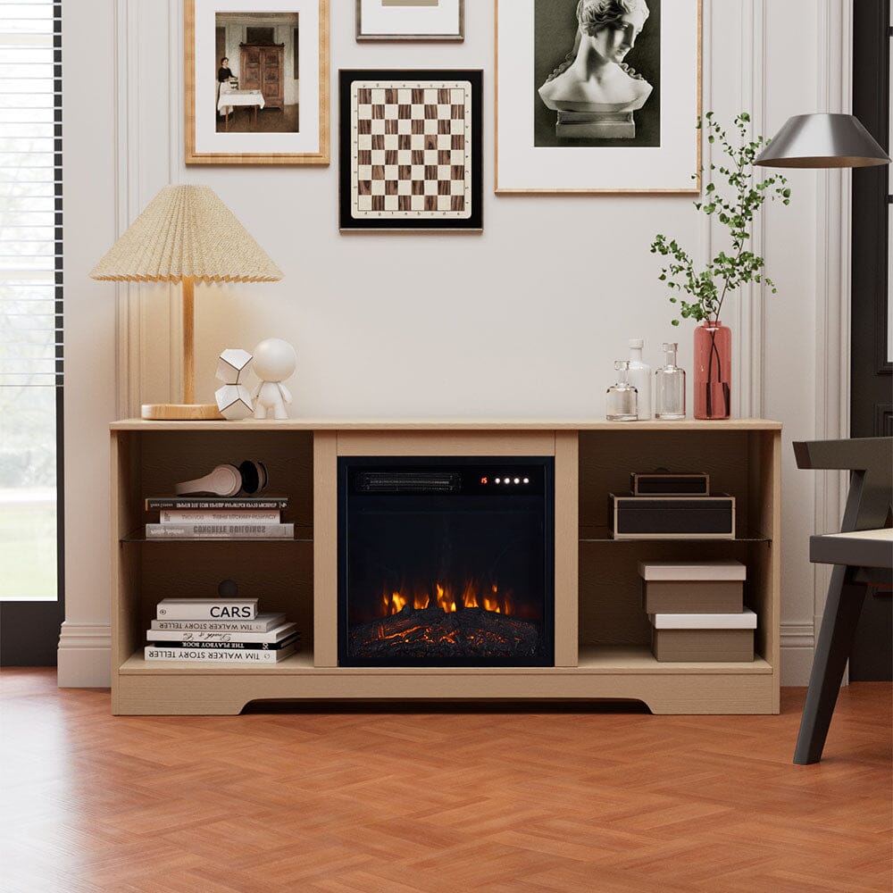 Wood Grain Fireplace Cabinet with 18inch Electric Fire | Touchscreen-enabled & remote-controlled Living and Home 