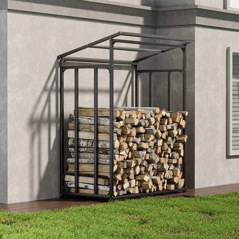 185cm W Garden Metal Tube Firewood Rack with Roof – Living and Home