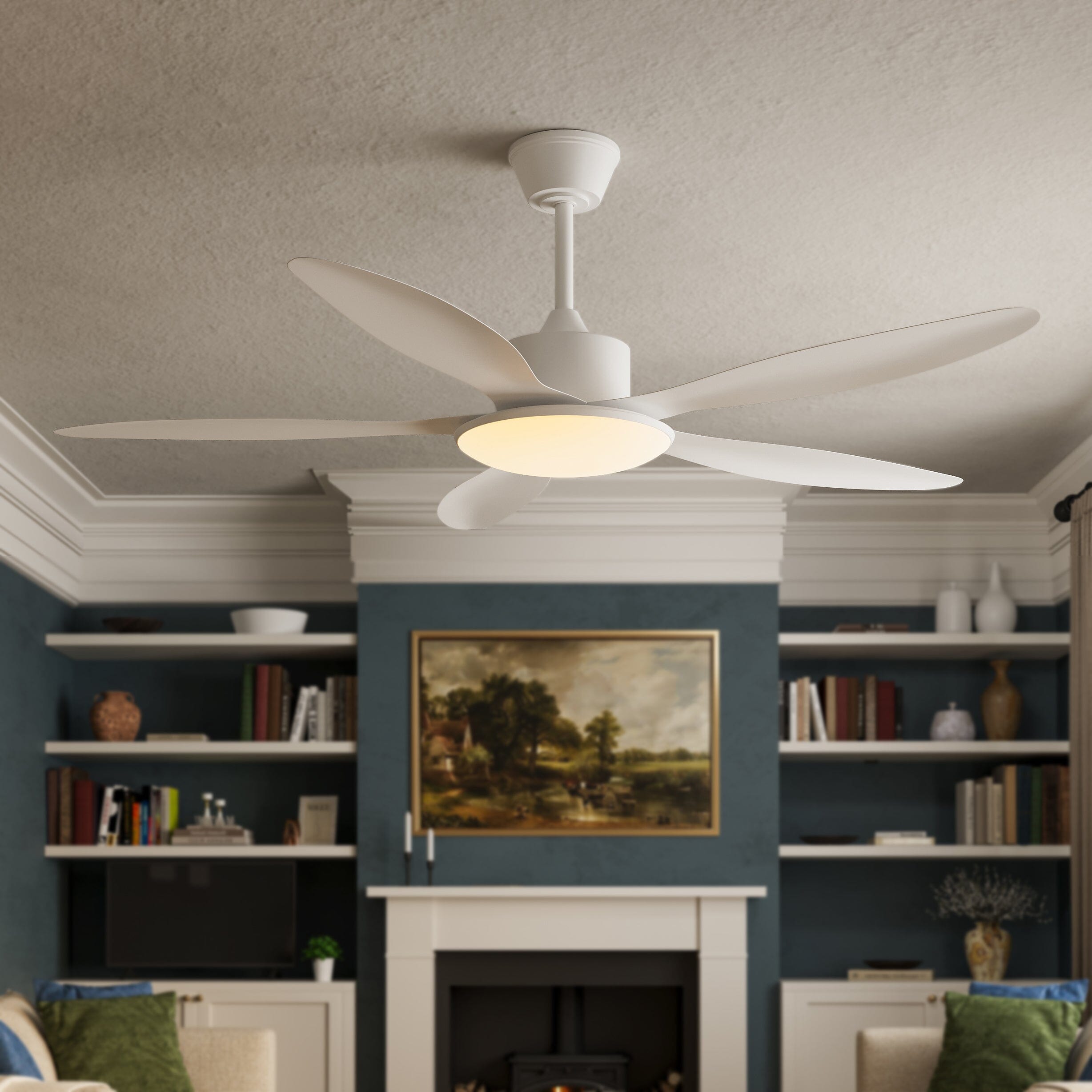 Lightsin 53-inch Modern Ceiling Fan with Light, Silent 5-Blade LED Fan with Remote Lightsin UK White 