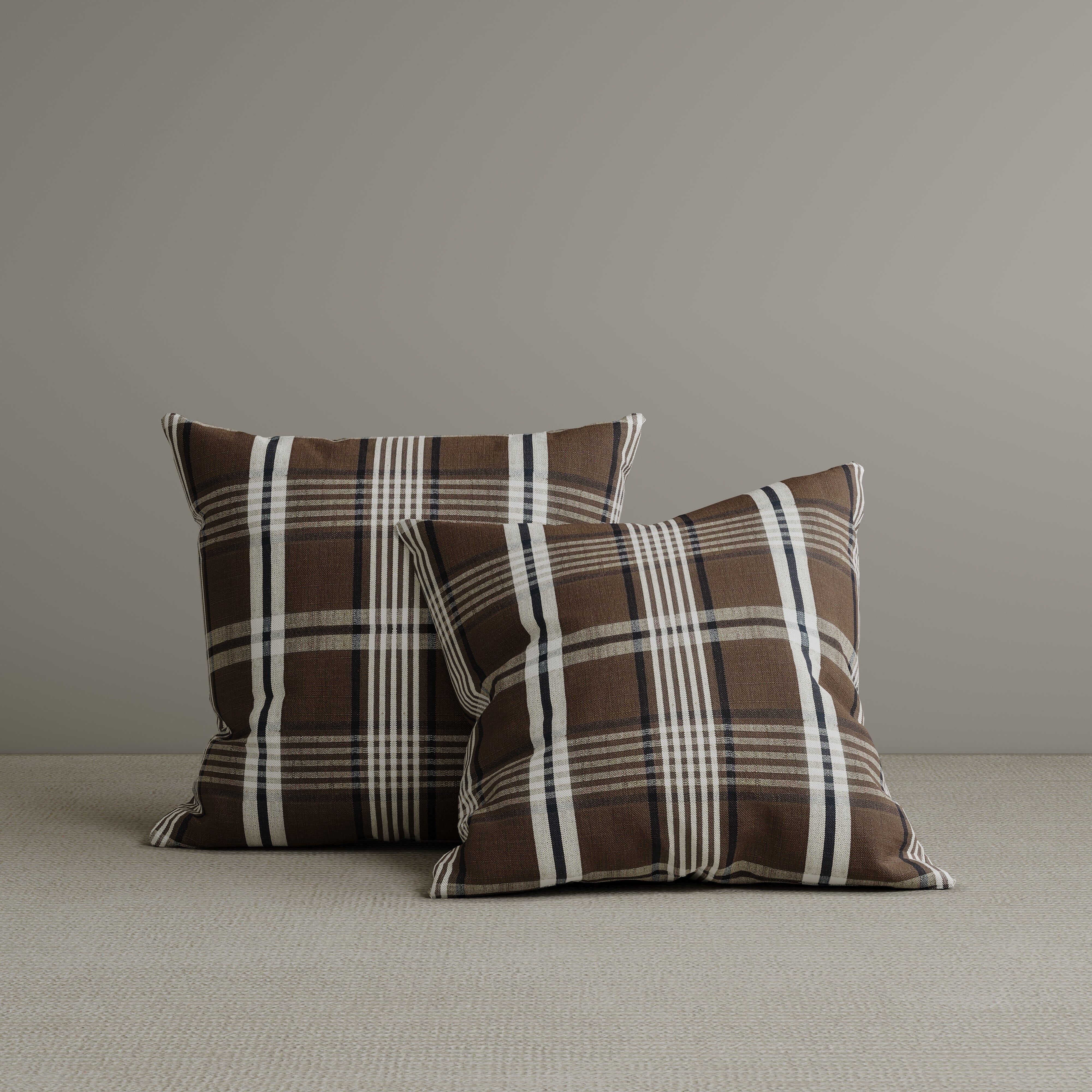 Cottonfy Square Exclusive Design Cushion in Brown Checkered Cotton Linen, 45*45CM Living and Home 