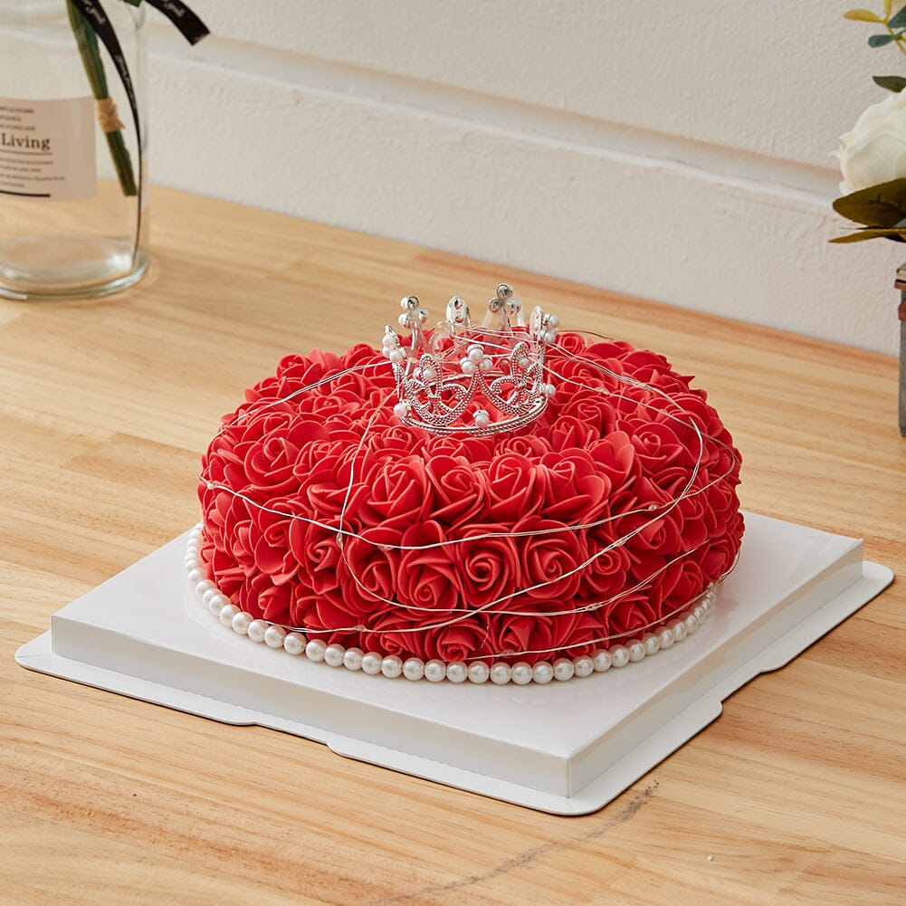 Simulation Foam Forever Rose Red Cake Gift Box with Warm Light Strip Living and Home 