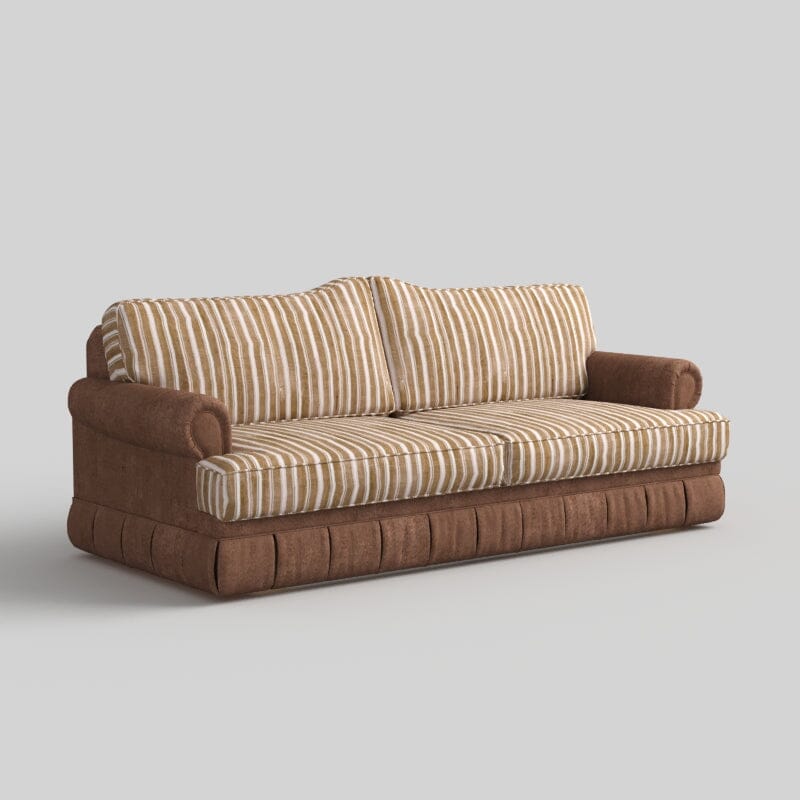 Cottonfy Heritage Plaid Skirted Sofa with Concealed Storage Drawers Living and Home 180 CM Chestnut Stripe Cotton Linen 