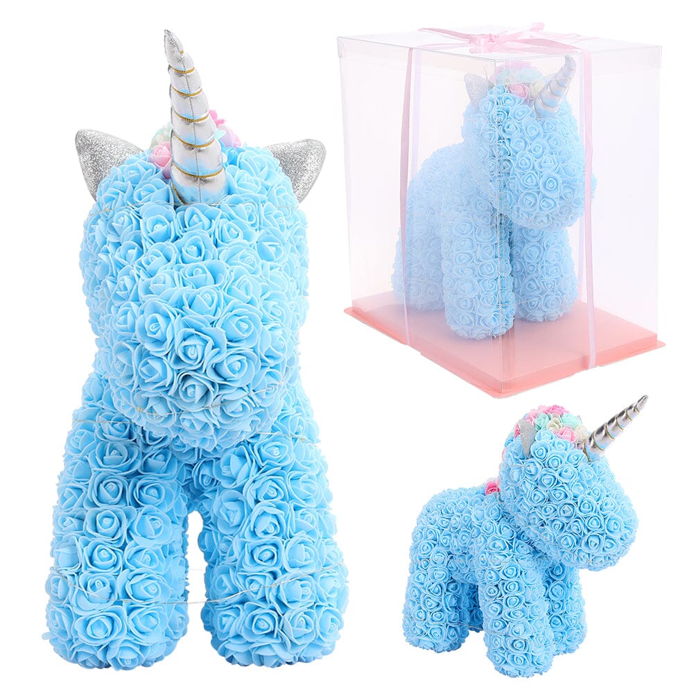 Simulation Foam Forever Rose Blue Unicorn Gift Box with Warm Light Strip Living and Home 