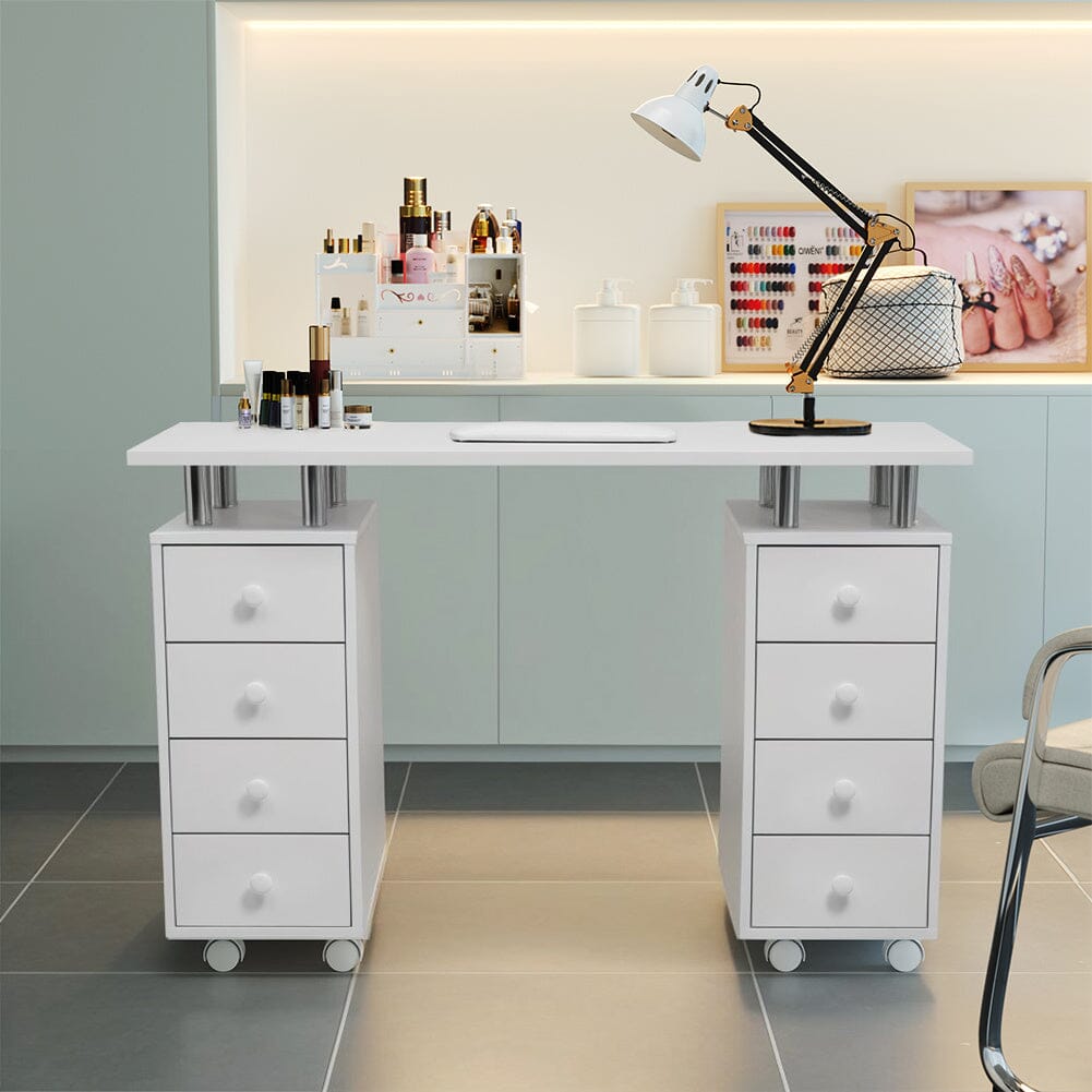 120cm Wide White Professional Manicure Table on Wheels with 8 Drawer Dressing Tables Living and Home 